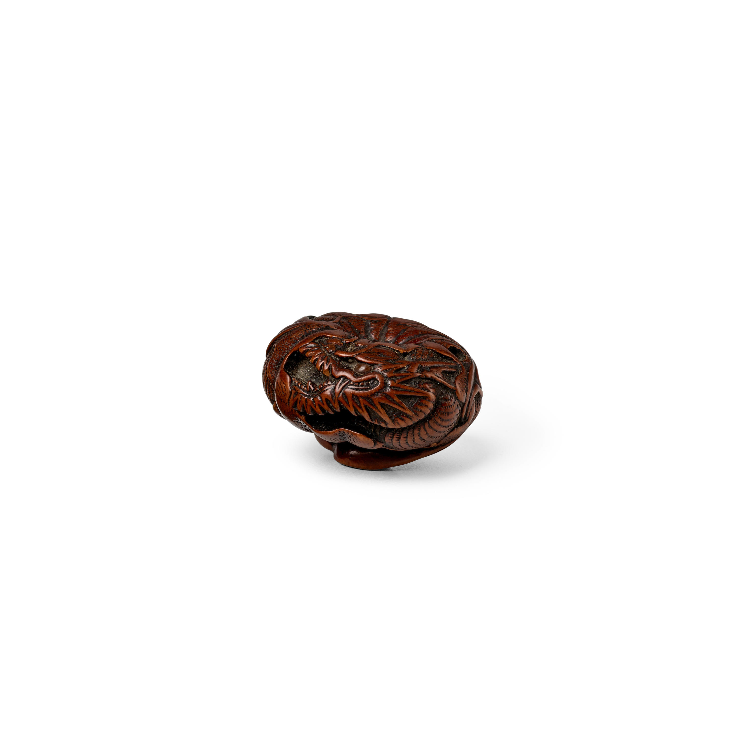 Appraisal: NAIT TOYOMASA - A Wood Netsuke of a Dragon in