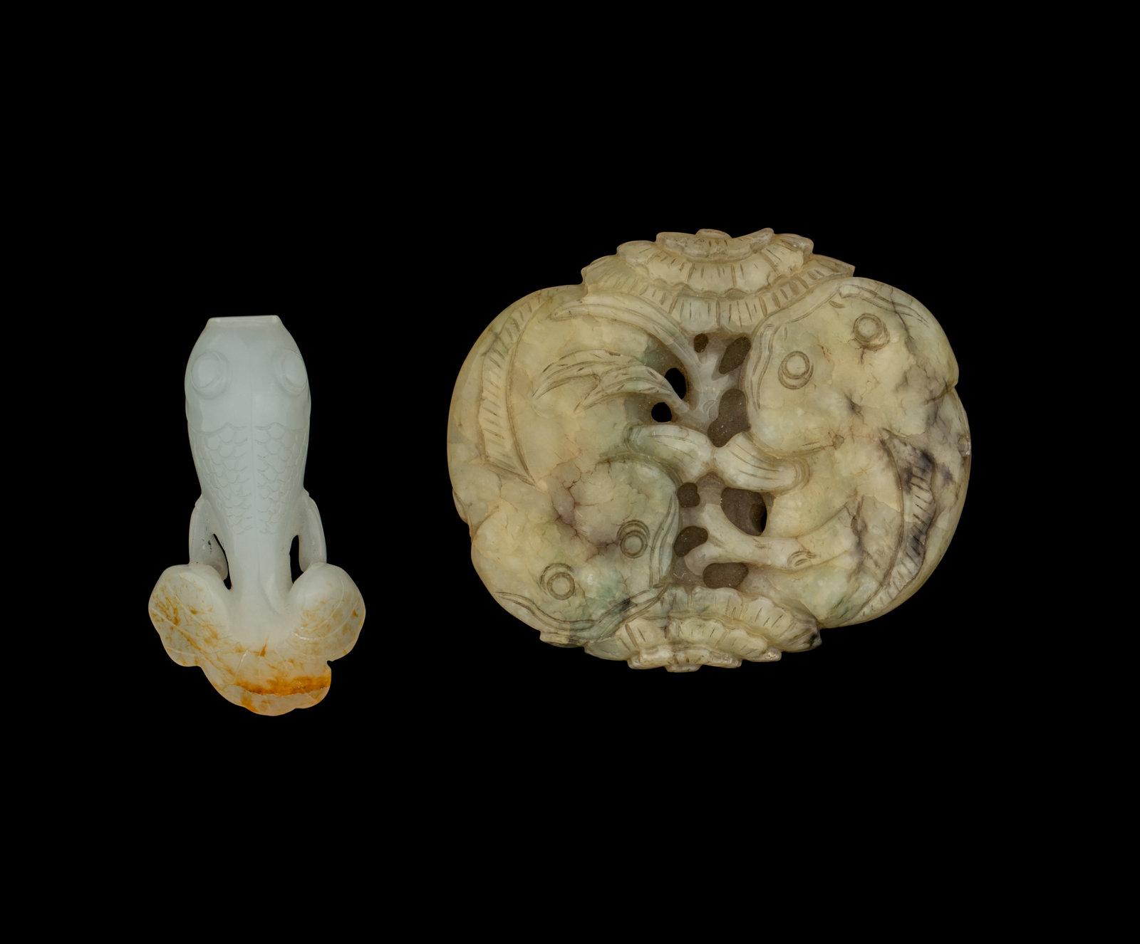 Appraisal: Two Chinese Jade Carvings of Fish Late Ming-Qing Dynasty -