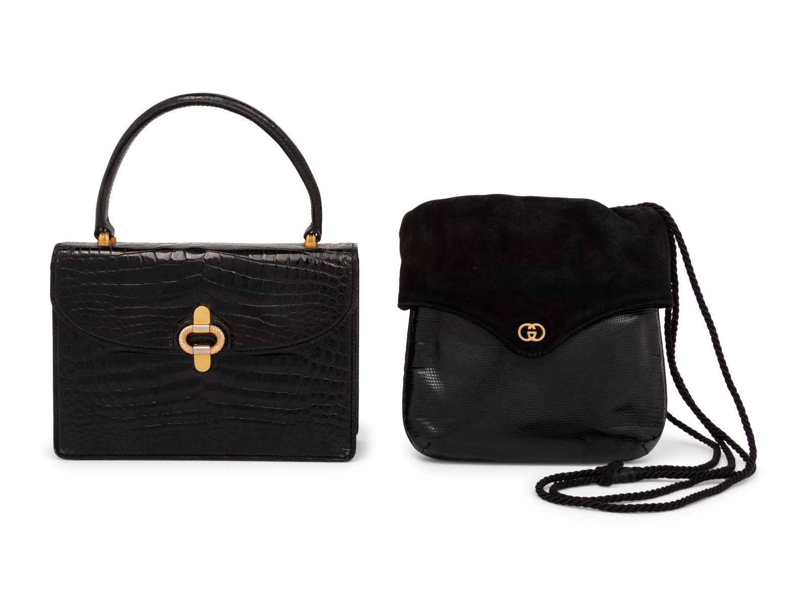 Appraisal: Two Gucci Handbags Crocodile Top-Handle Bag and Lizard amp Suede