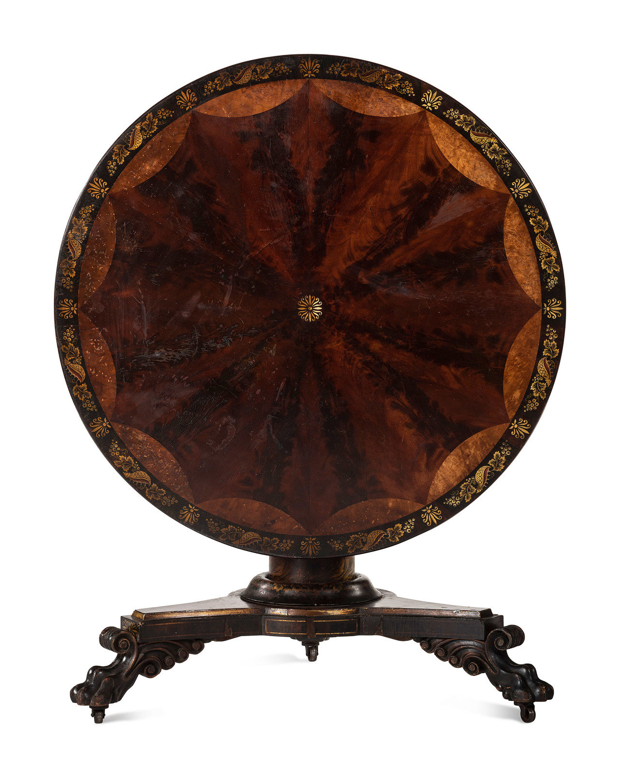 Appraisal: A Classical Parcel Gilt Stencil Decorated Carved and Inlaid Mahogany