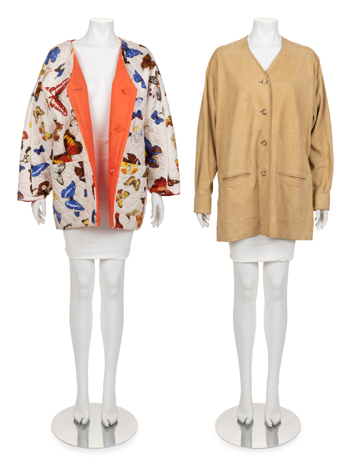 Appraisal: Two Herm s Jackets One Printed Butterfly and One Suede