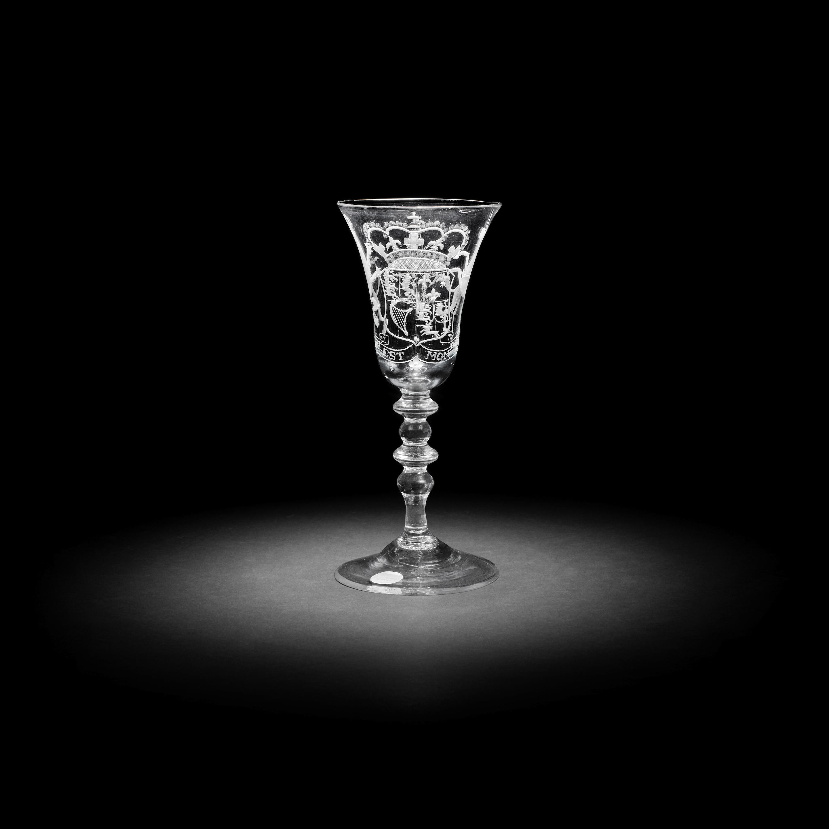 Appraisal: A DUTCH ENGRAVED ROYAL ARMORIAL LIGHT BALUSTER WINE GLASS CIRCA