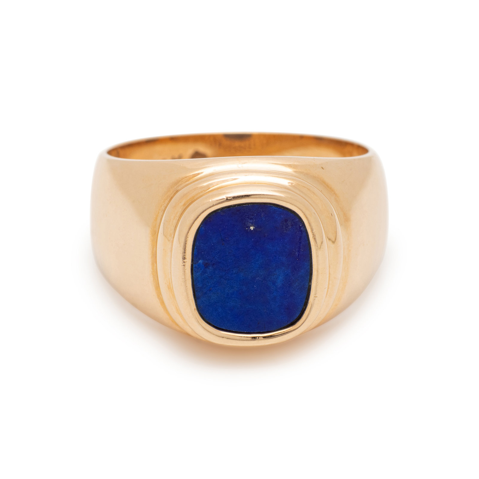 Appraisal: YELLOW GOLD AND LAPIS LAZULI RING Containing one cushion lapis