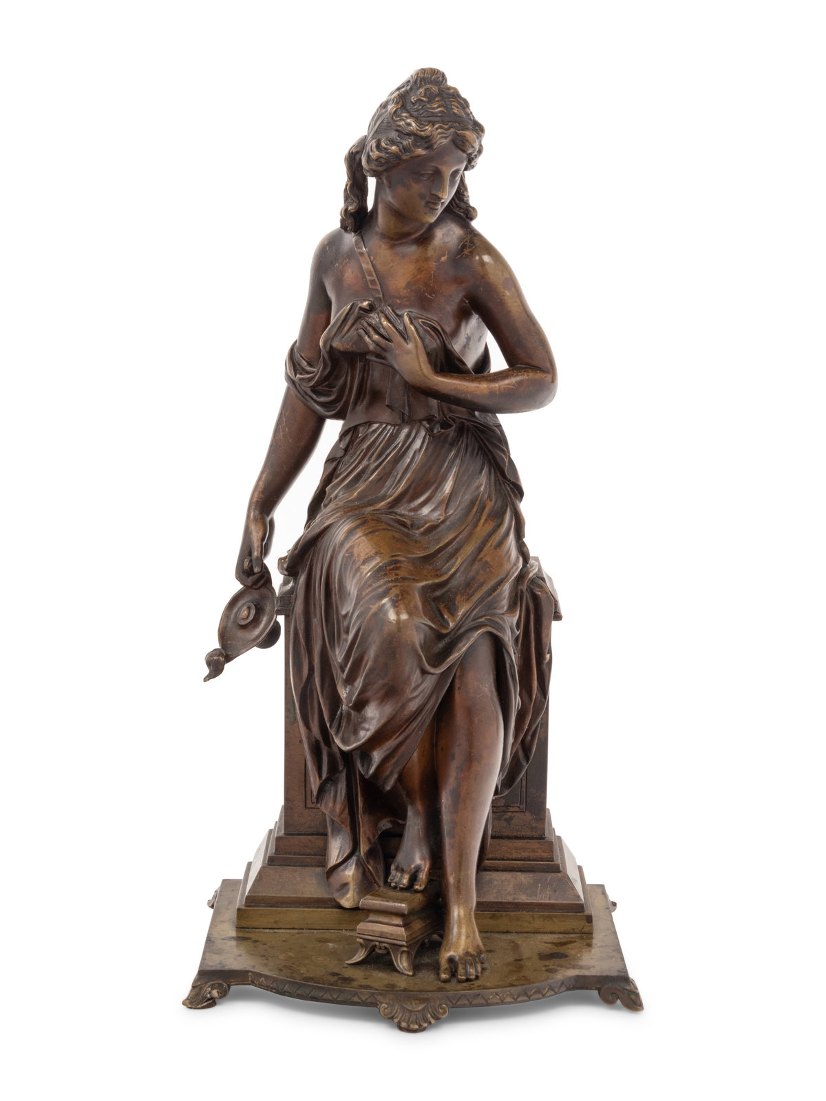 Appraisal: Victor Evrard French - Draped Maiden with Oil Lamp bronze