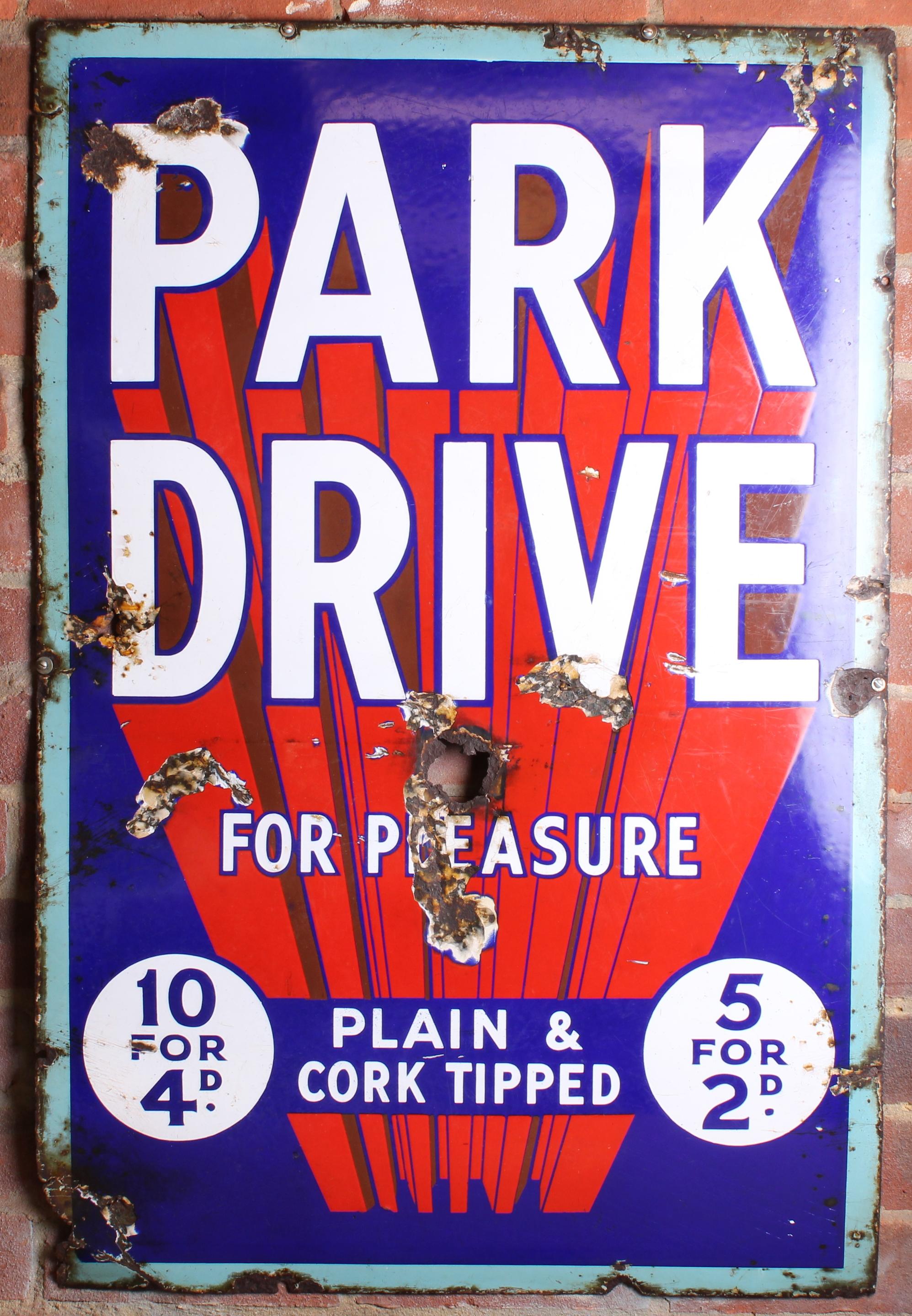 Appraisal: A PARK DRIVE ENAMEL SIGN single-sided x cm together with