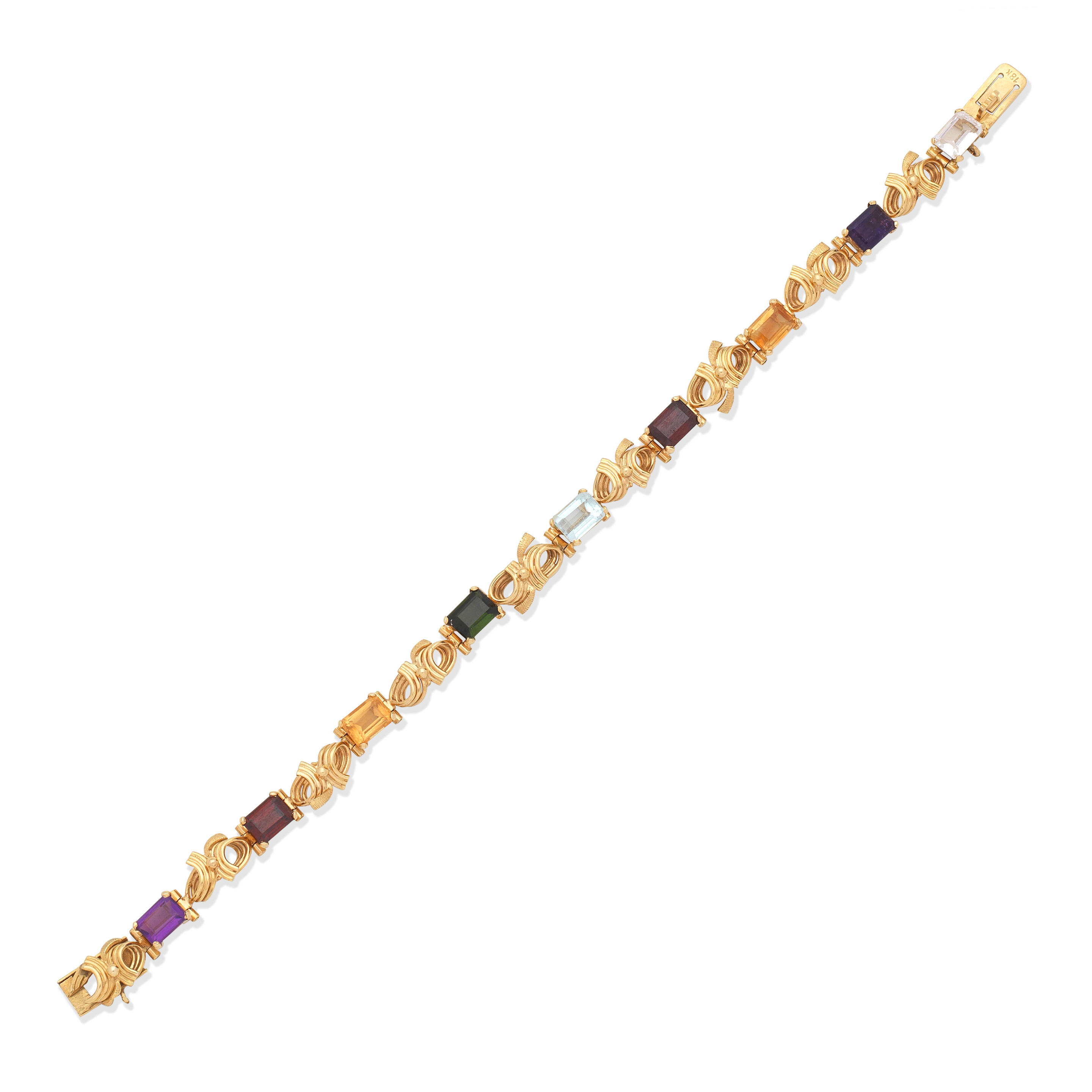 Appraisal: GEM-SET BRACELET Set with step-cut gemstones including amethyst citrine tourmaline