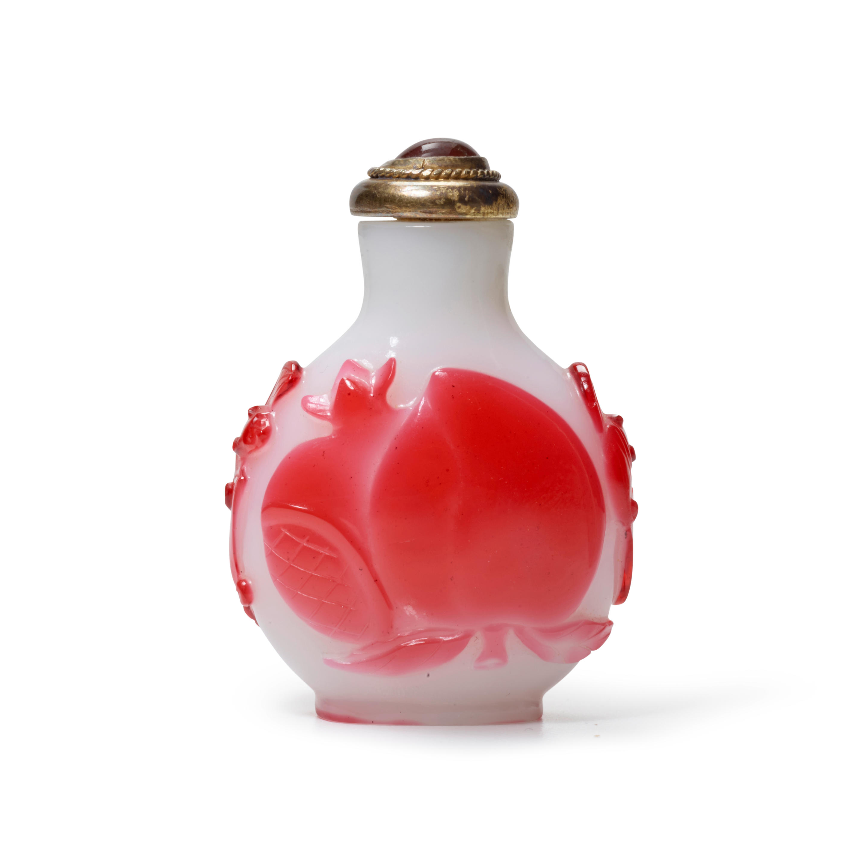 Appraisal: A SUPERB SEMI-TRANSPARENT RED OVERLAY OPAQUE WHITE GLASS 'PEACH AND