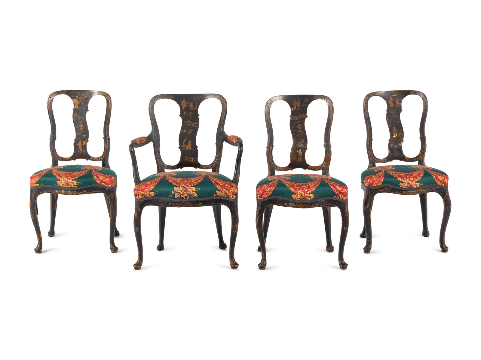 Appraisal: A Set of Four George II Style Black Japanned Dining