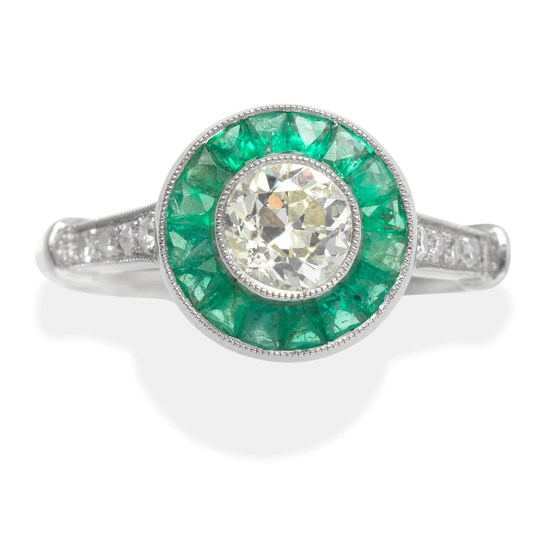 Appraisal: EMERALD AND DIAMOND RING Old brilliant and single-cut diamonds principal