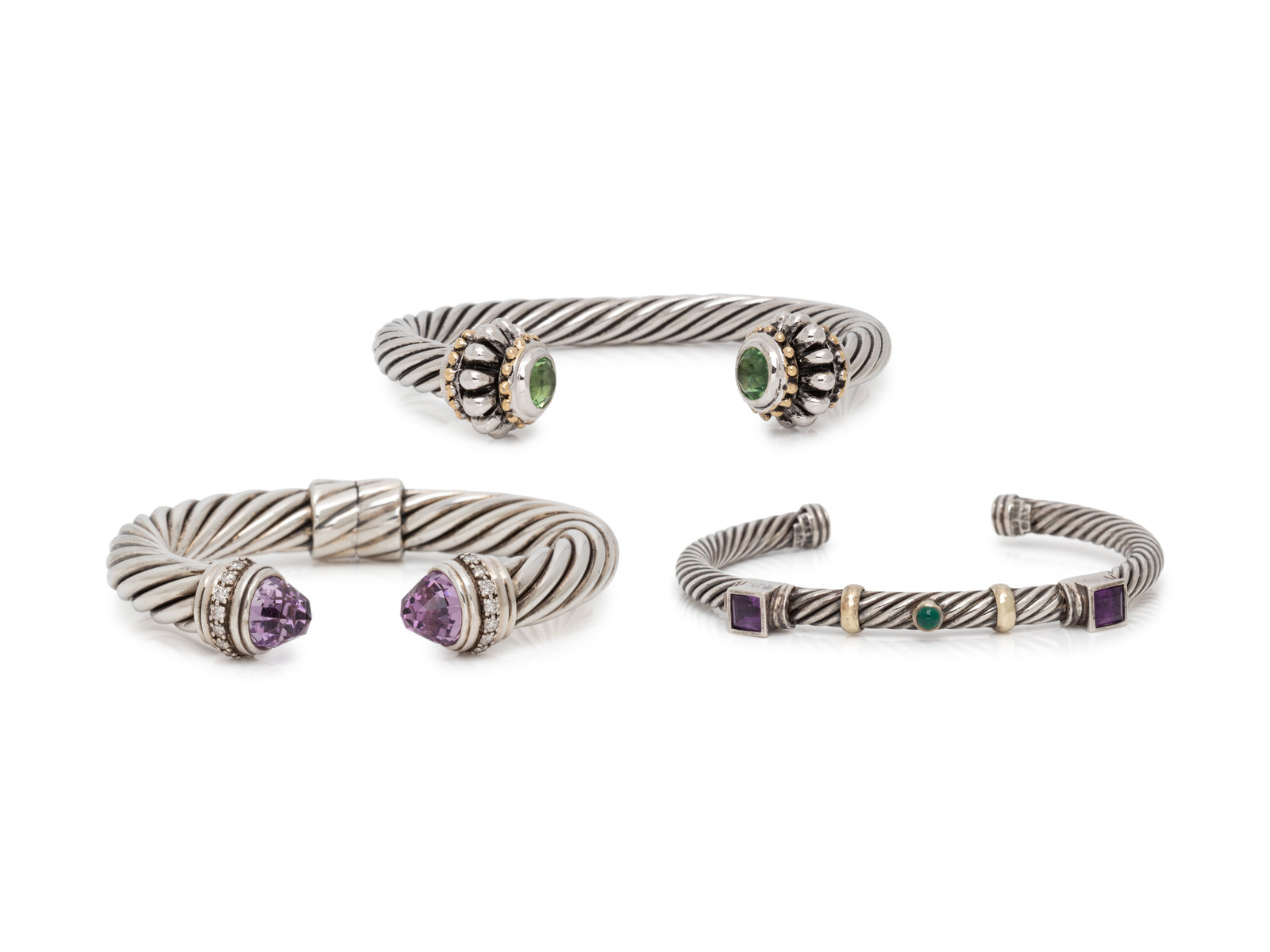 Appraisal: DAVID YURMAN COLLECTION OF STERLING SILVER AND GEMSTONE CUFF BRACELETS