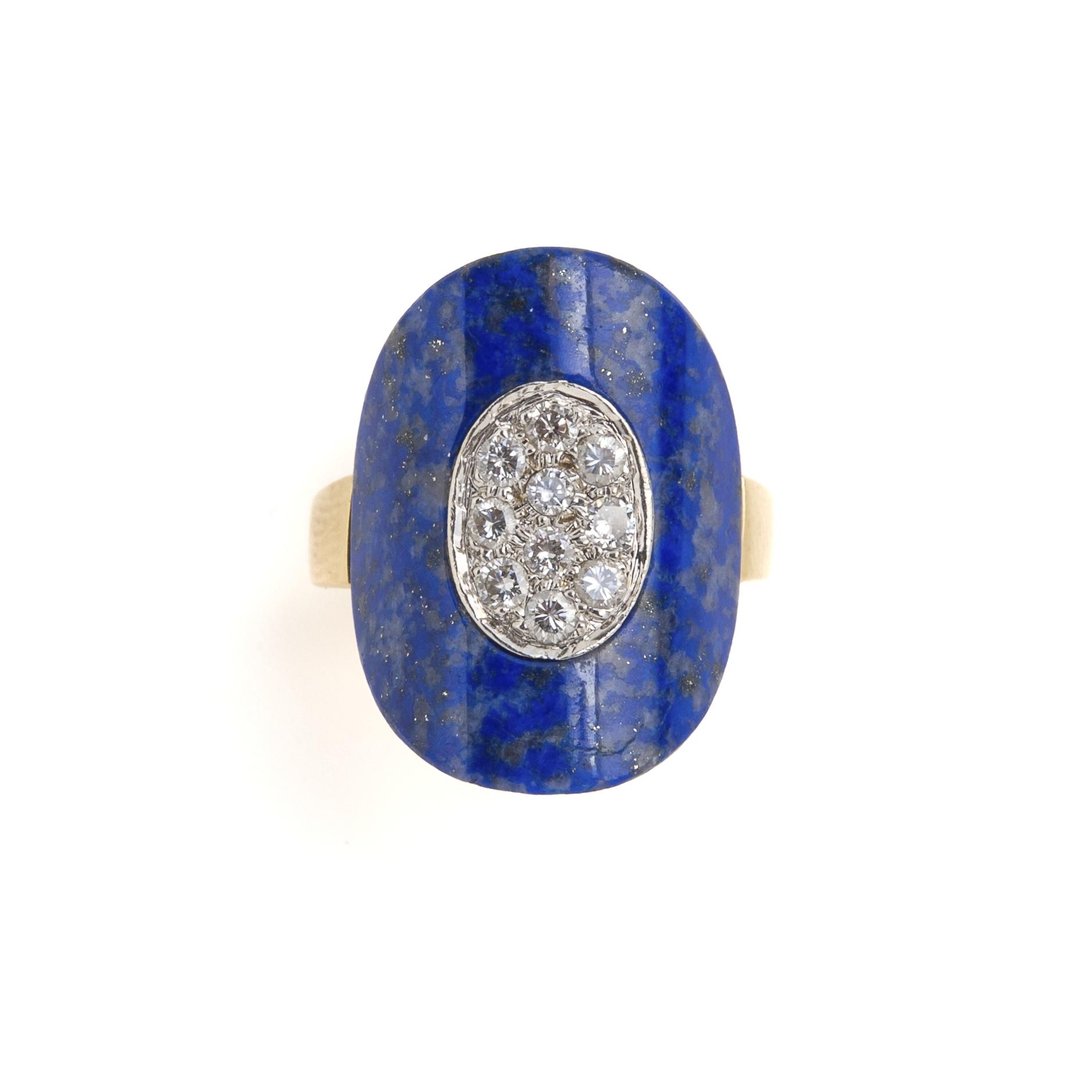 Appraisal: A K GOLD LAPIS LAZULI AND DIAMOND RING Designed as