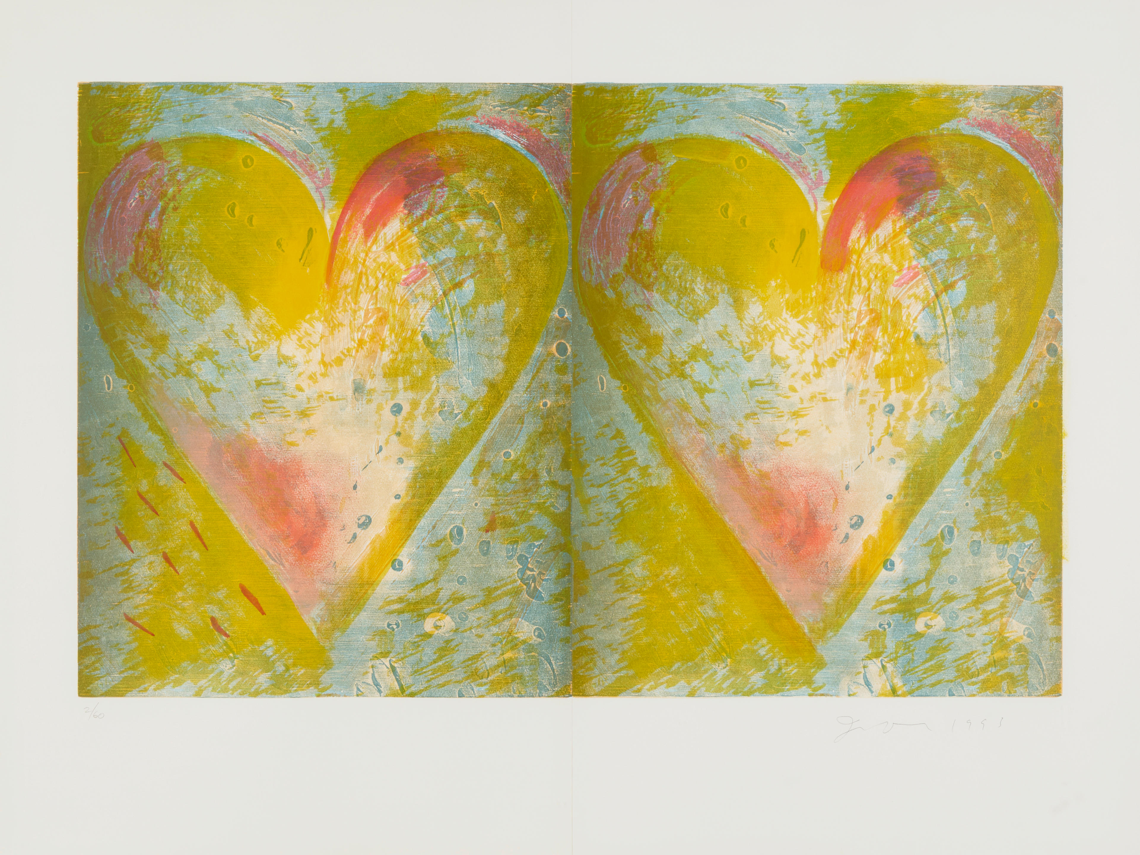 Appraisal: JIM DINE BORN Two Hearts for Best Buddies Carpenter Woodcut