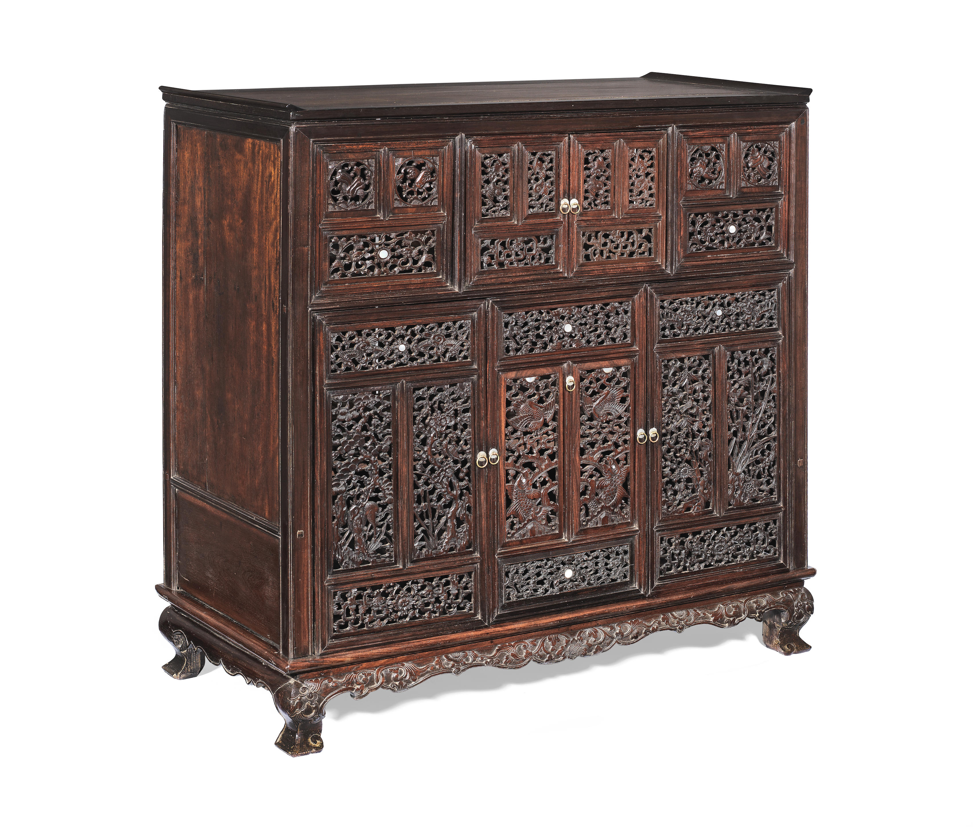 Appraisal: A MIXED HARDWOOD RETICULATED CABINET Mid-Qing Dynasty and later Of