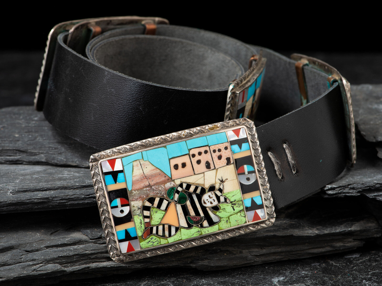 Appraisal: Jimmie Etsate Zuni act since s Silver and Mosaic Inlay