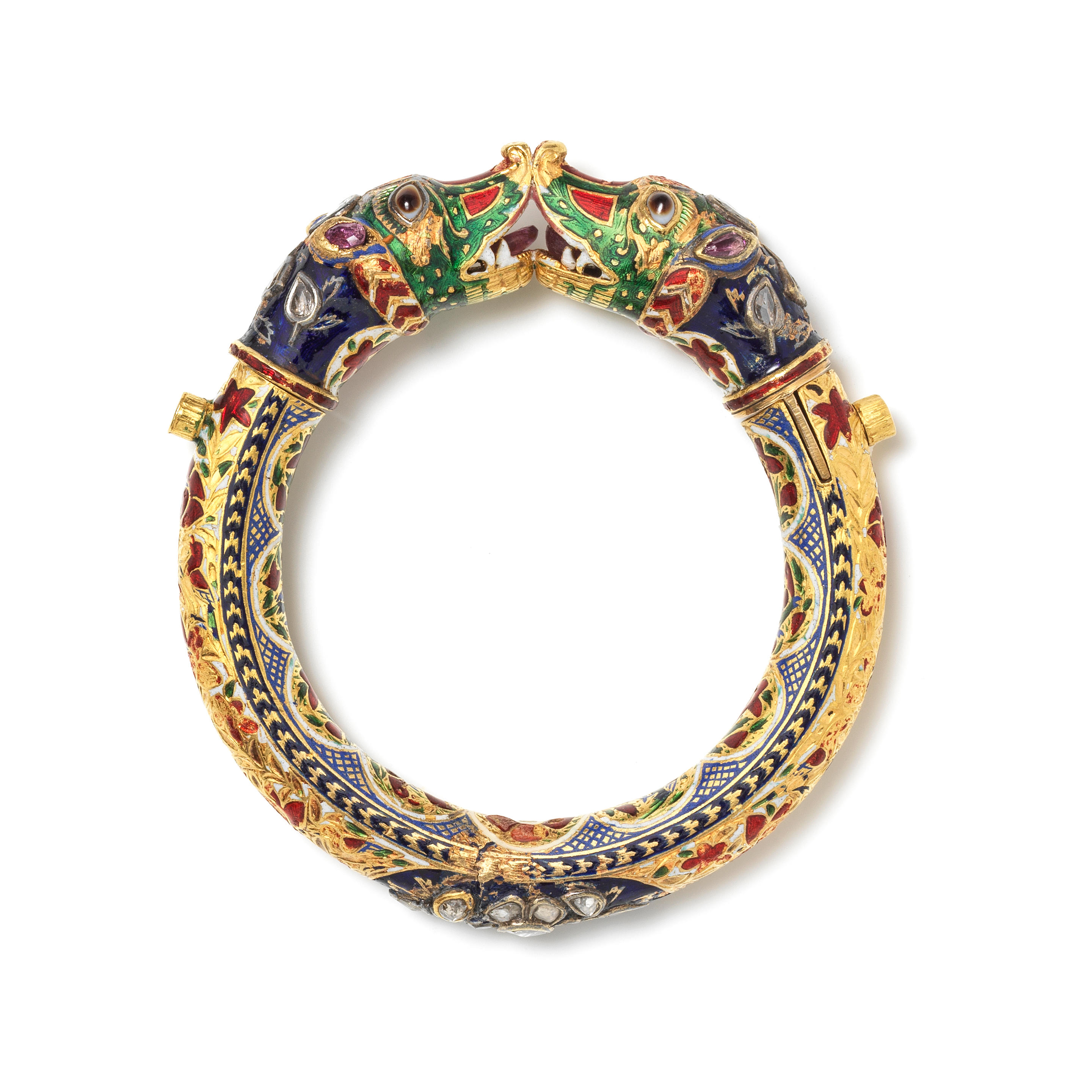 Appraisal: A GEM-SET ENAMELLED GOLD BANGLE KADA NORTH INDIA TH CENTURY