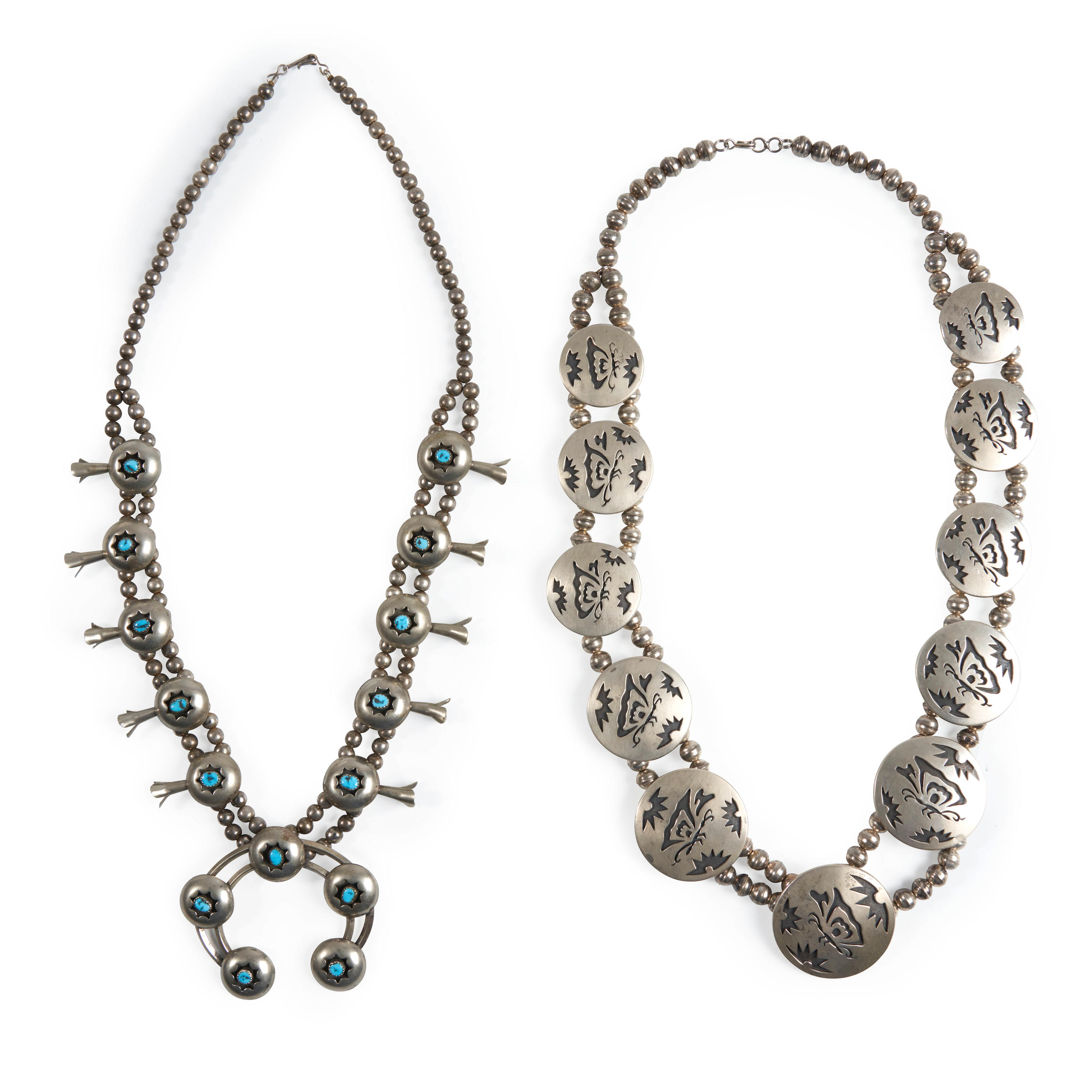 Appraisal: TWO SOUTHWEST SILVER NECKLACES Including a silver and turquoise squash