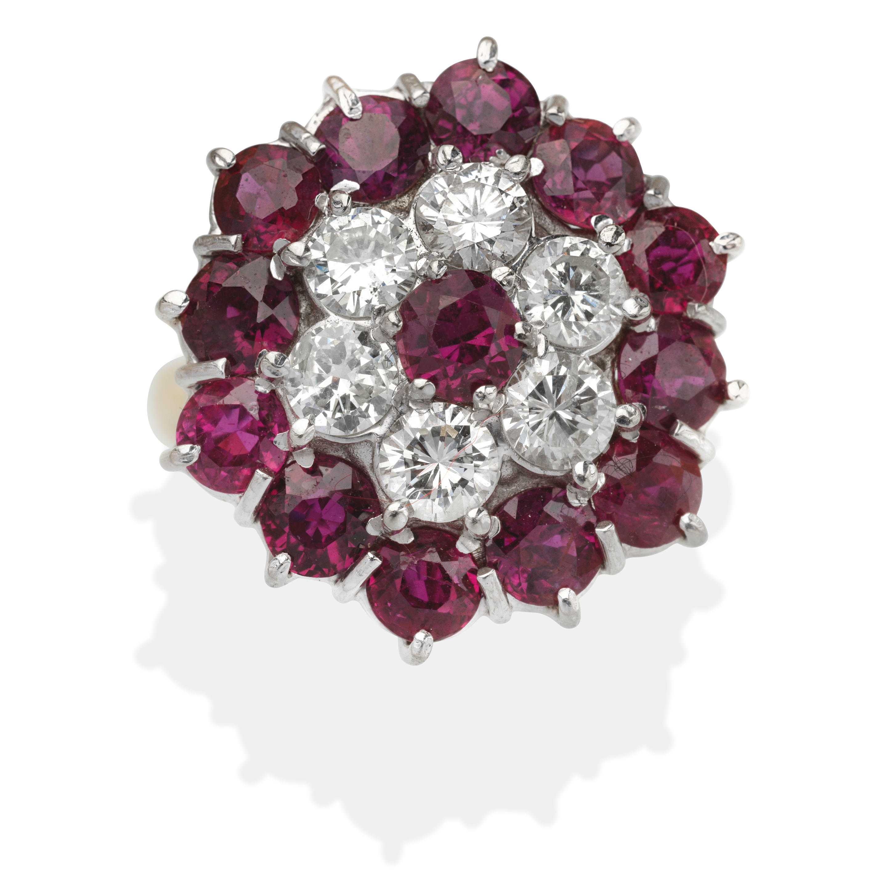 Appraisal: RUBY AND DIAMOND CLUSTER RING - Circular-cut rubies - Brilliant-cut