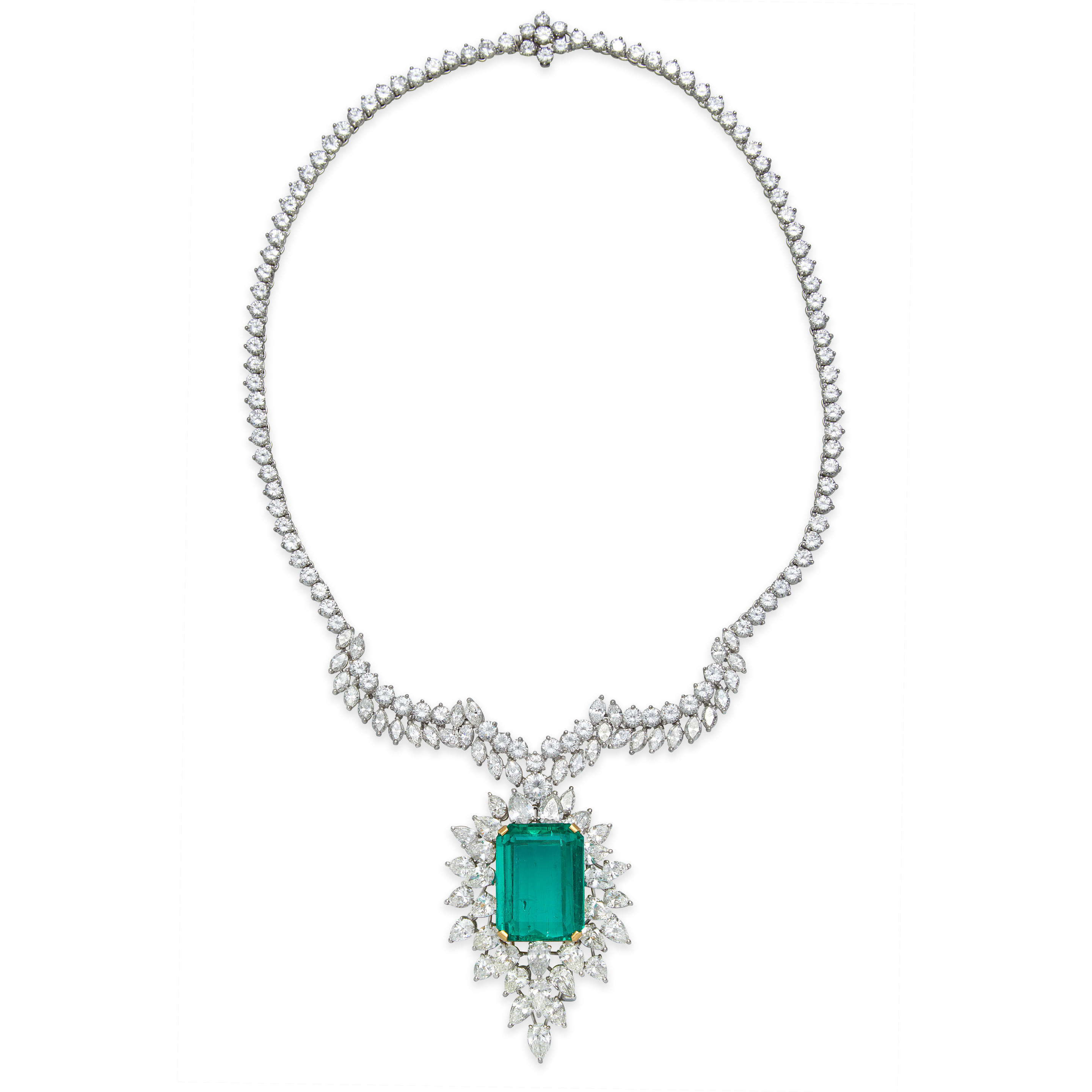 Appraisal: AN EMERALD AND DIAMOND PENDANT NECKLACE The pendant centering an