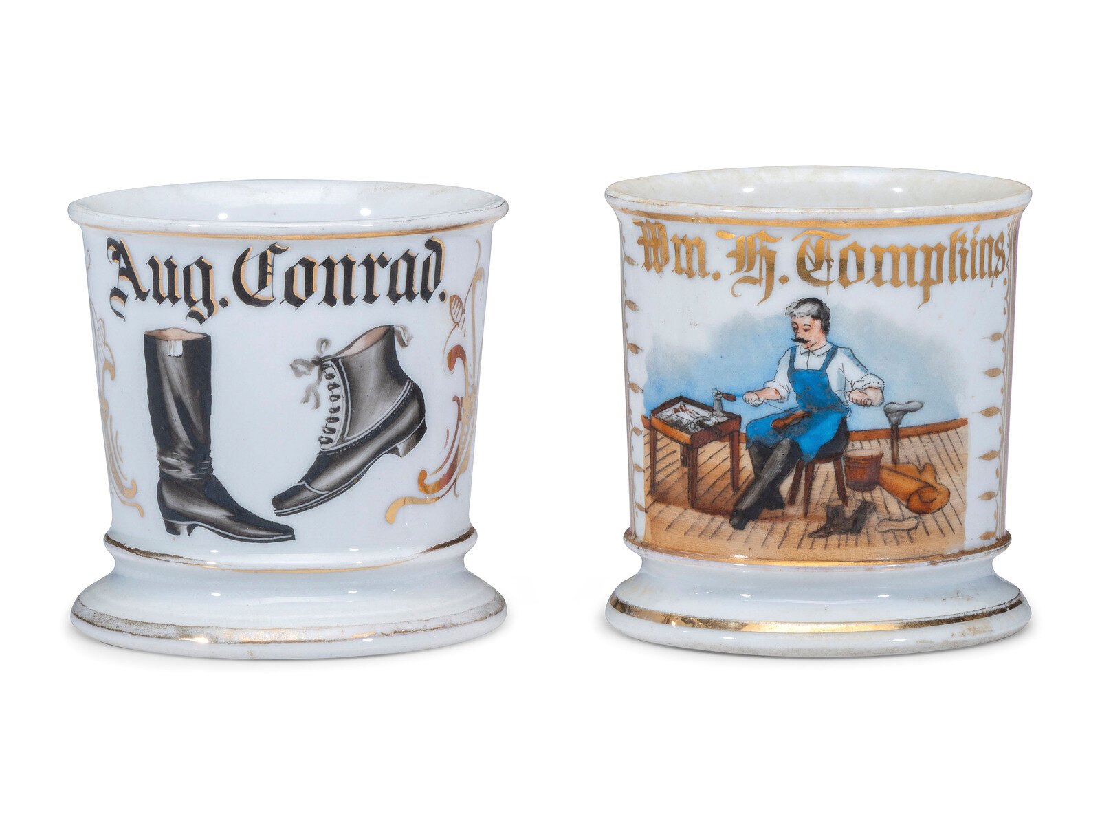 Appraisal: Two Cobbler's Porcelain Occupational Shaving Mugs Late th Early th