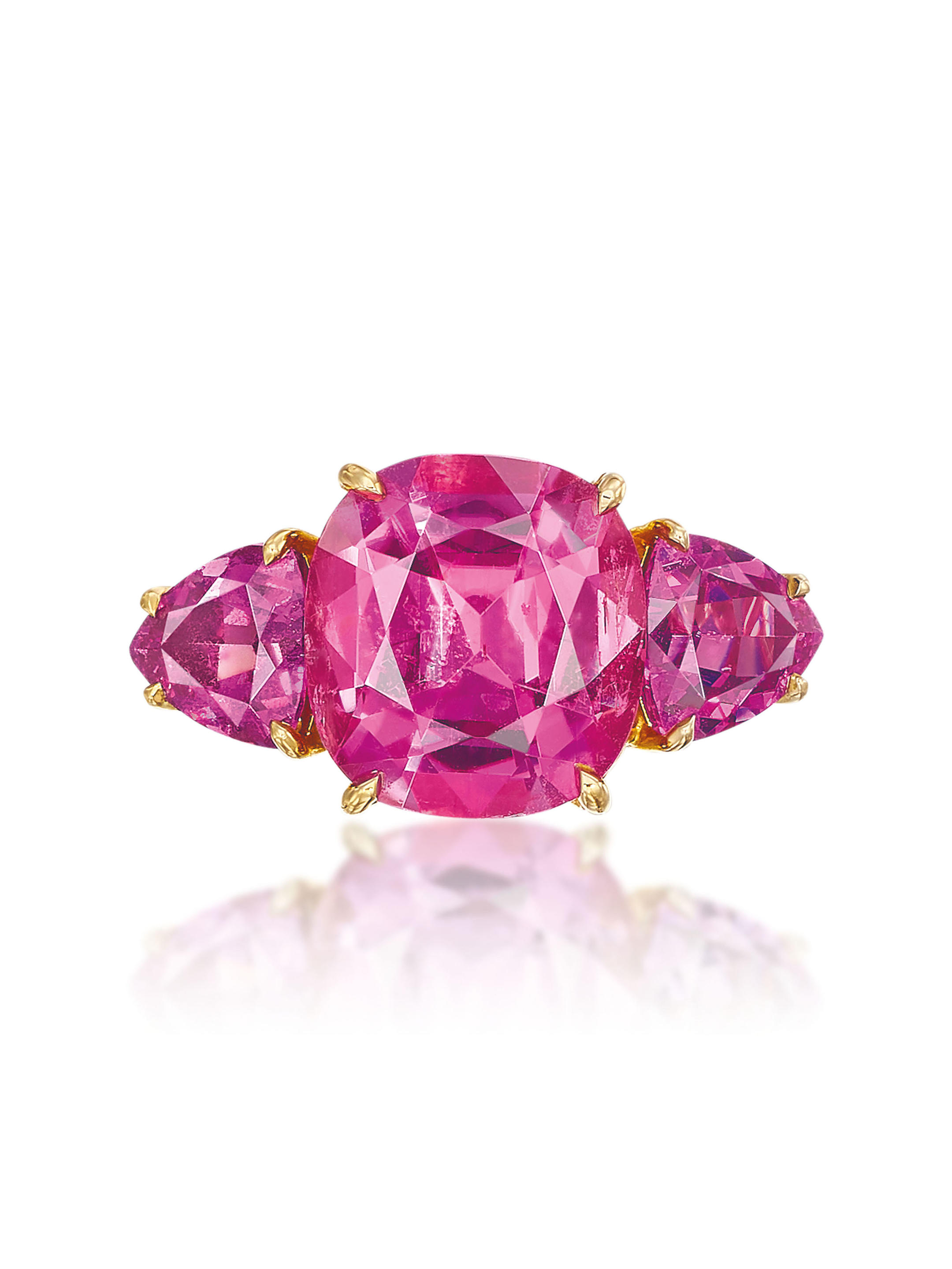 Appraisal: PAOLO COSTAGLI PINK TOURMALINE GARNET AND DIAMOND RING The cushion-shaped