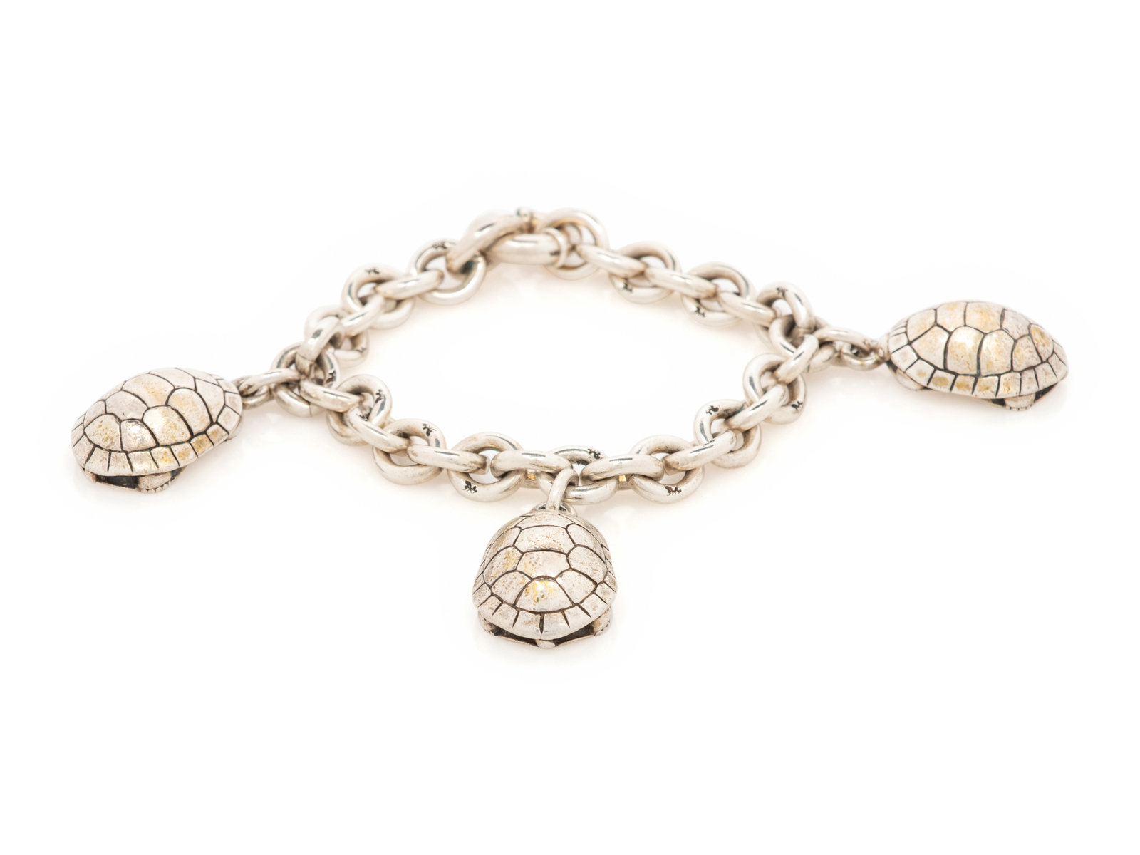 Appraisal: Kieselstein-Cord Sterling Silver Turtle Charm Bracelet Sterling silver chain bracelet