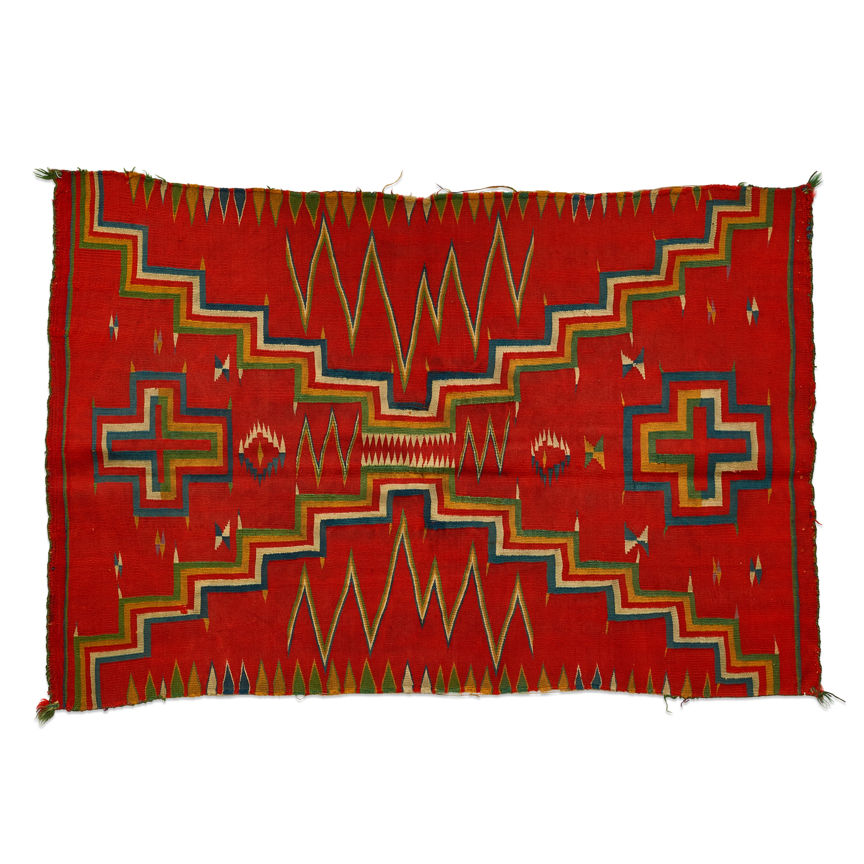 Appraisal: A DIN NAVAJO GERMANTOWN WEAVING Designed with opposing stepped brackets