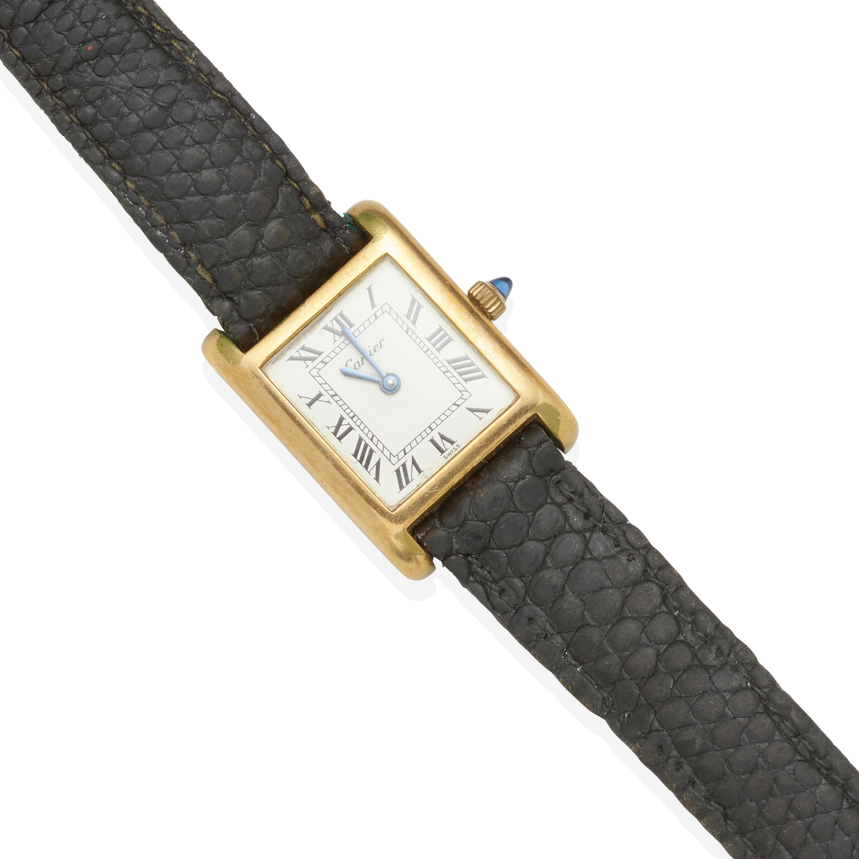 Appraisal: CARTIER A GOLD PLATED AND LEATHER WRISTWATCH Designed with quartz