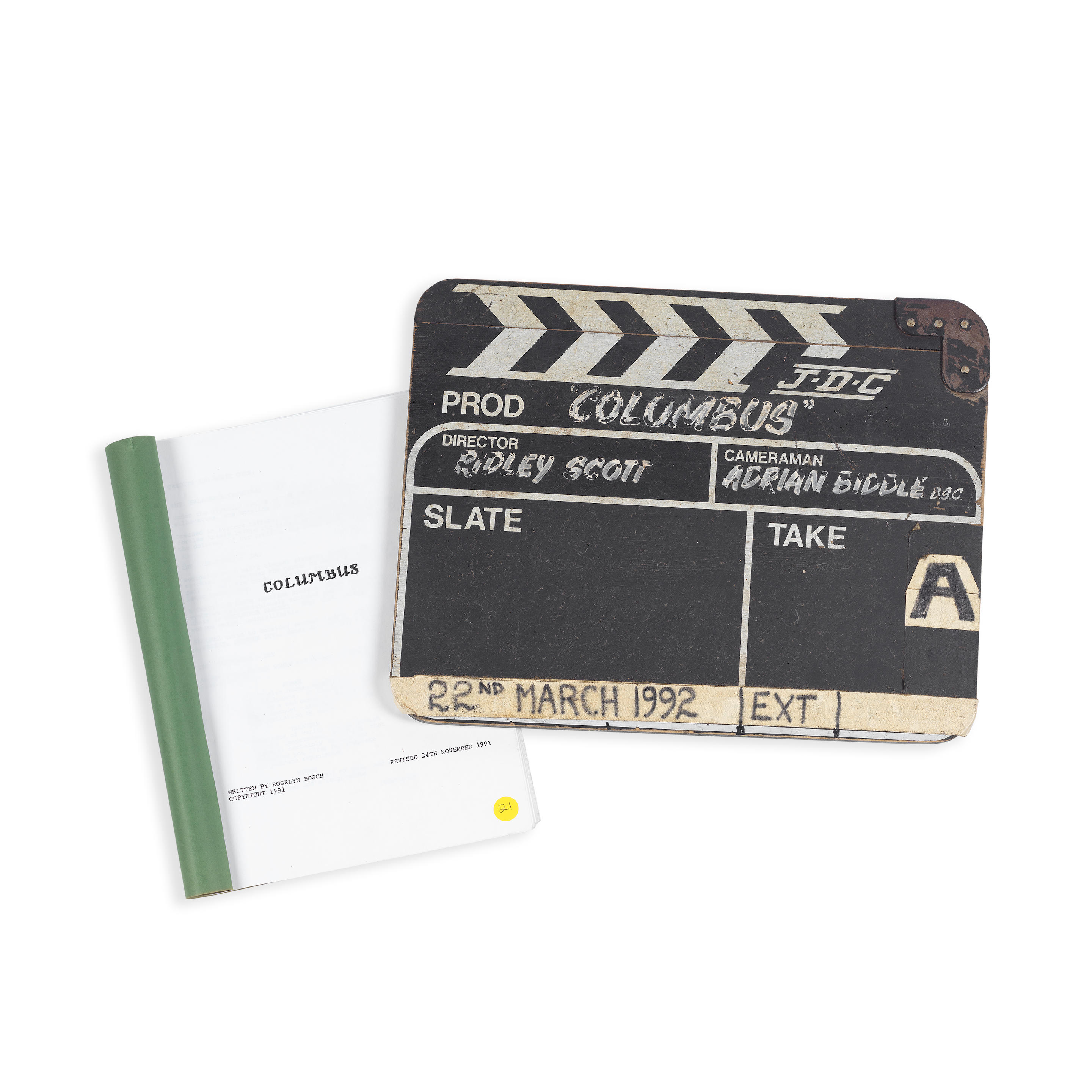 Appraisal: COLUMBUS CONQUEST OF PARADISE A WOODEN CLAPPERBOARD USED IN PRODUCTION