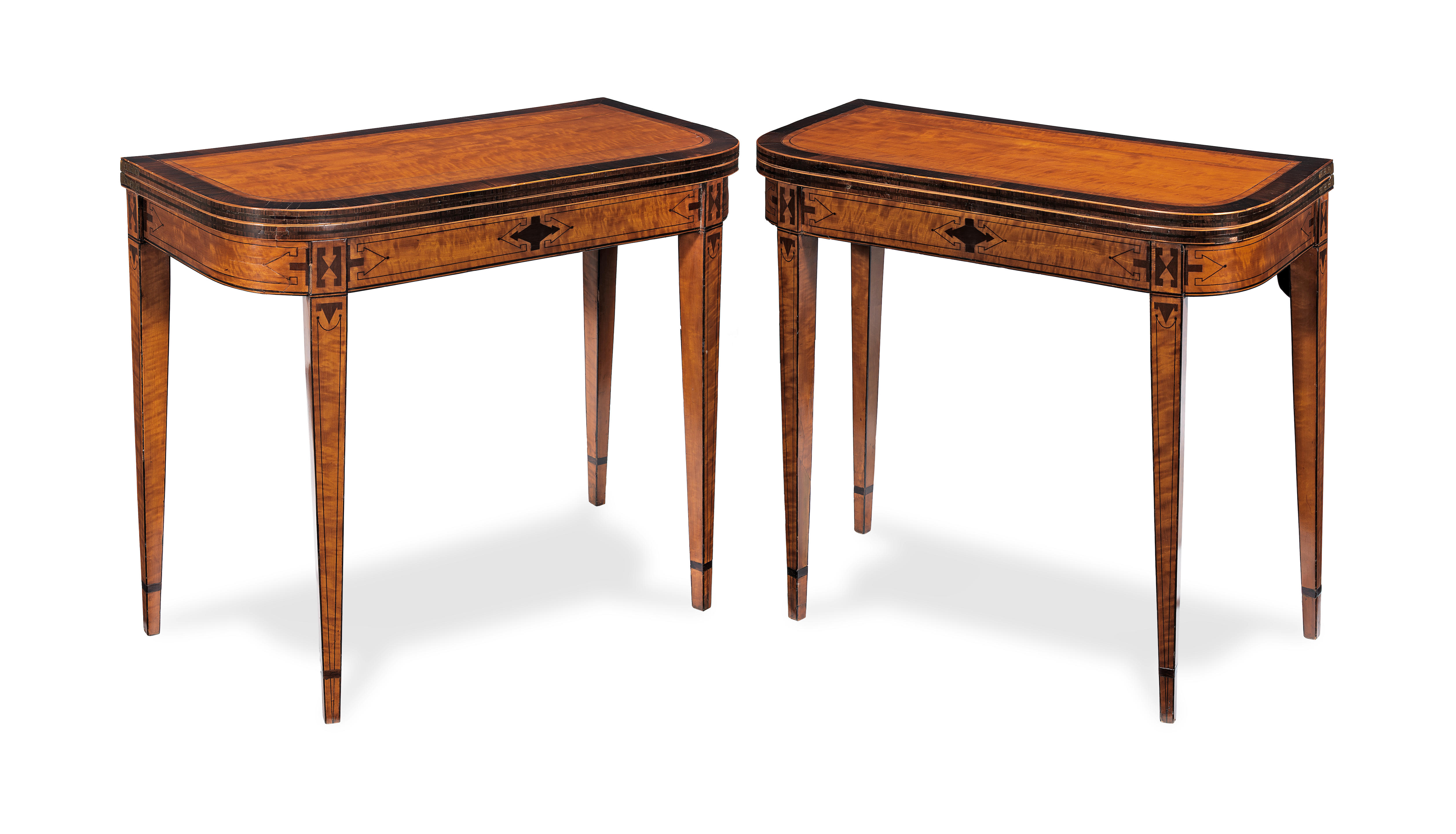 Appraisal: A PAIR OF LATE GEORGE III SATINWOOD ROSEWOOD CROSSBANDED TULIPWOOD