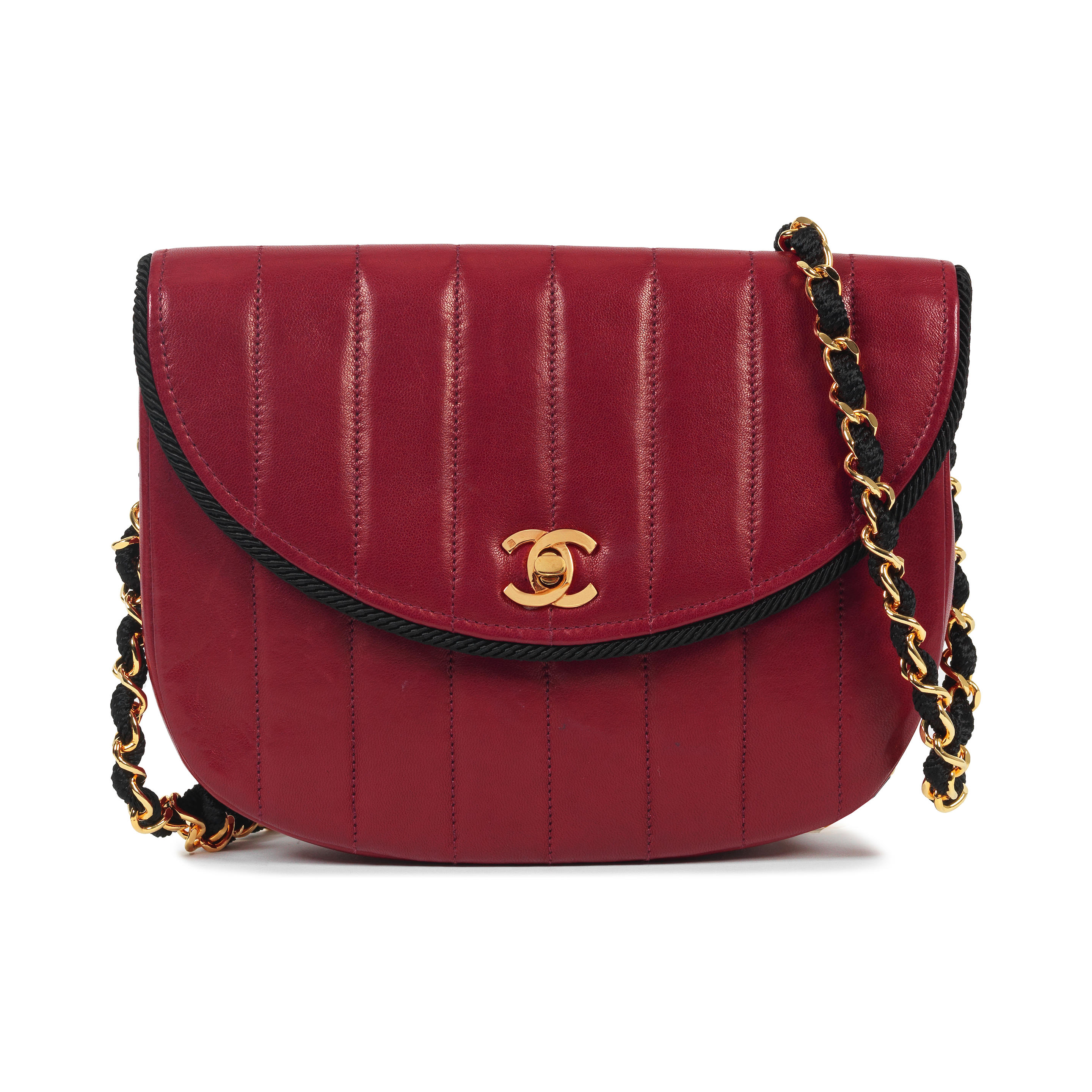 Appraisal: CHANEL A BURGUNDY LEATHER AND GROSGRAIN CURVED FLAP BAG s