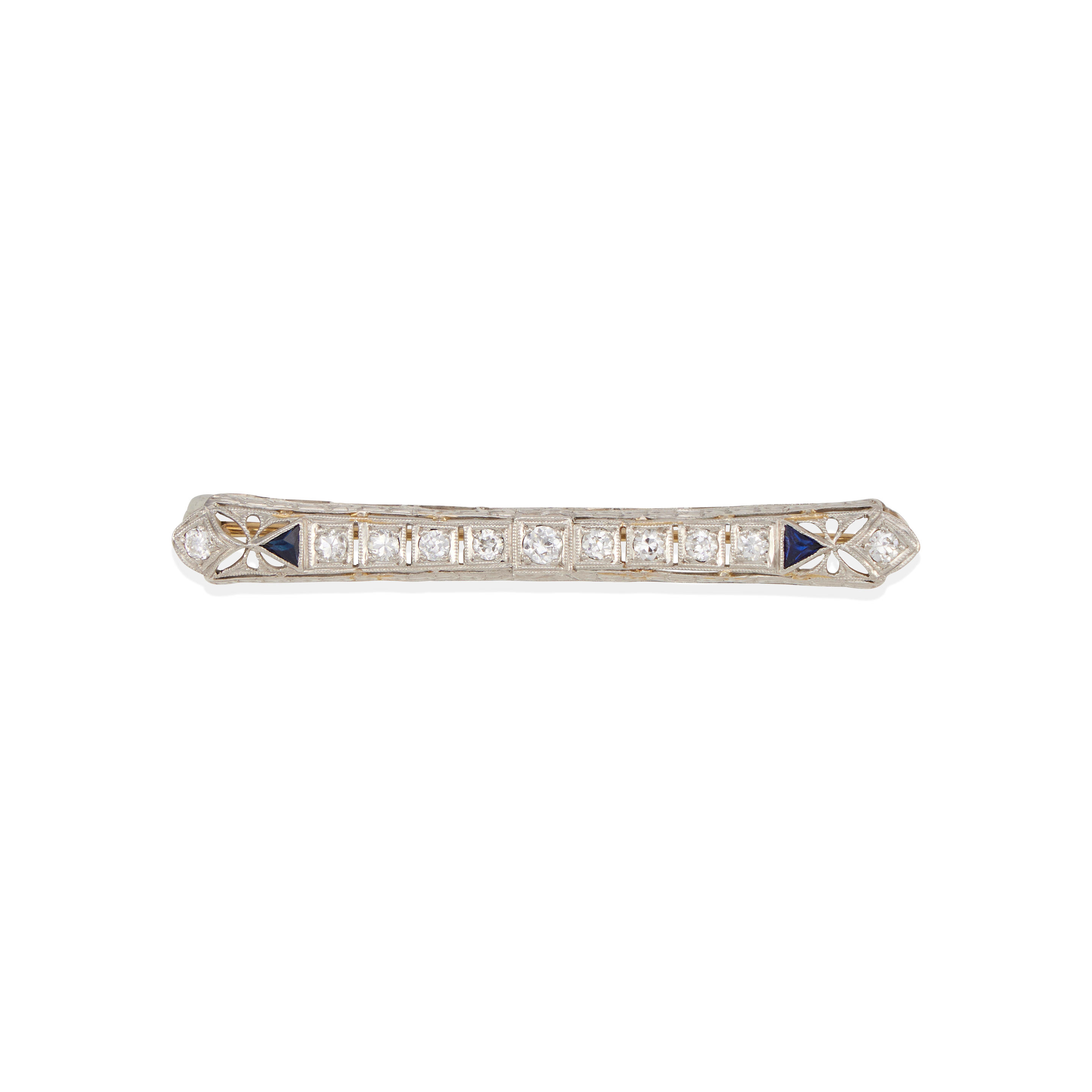 Appraisal: A PLATINUM K WHITE GOLD DIAMOND AND SAPPHIRE BROOCH Platinum