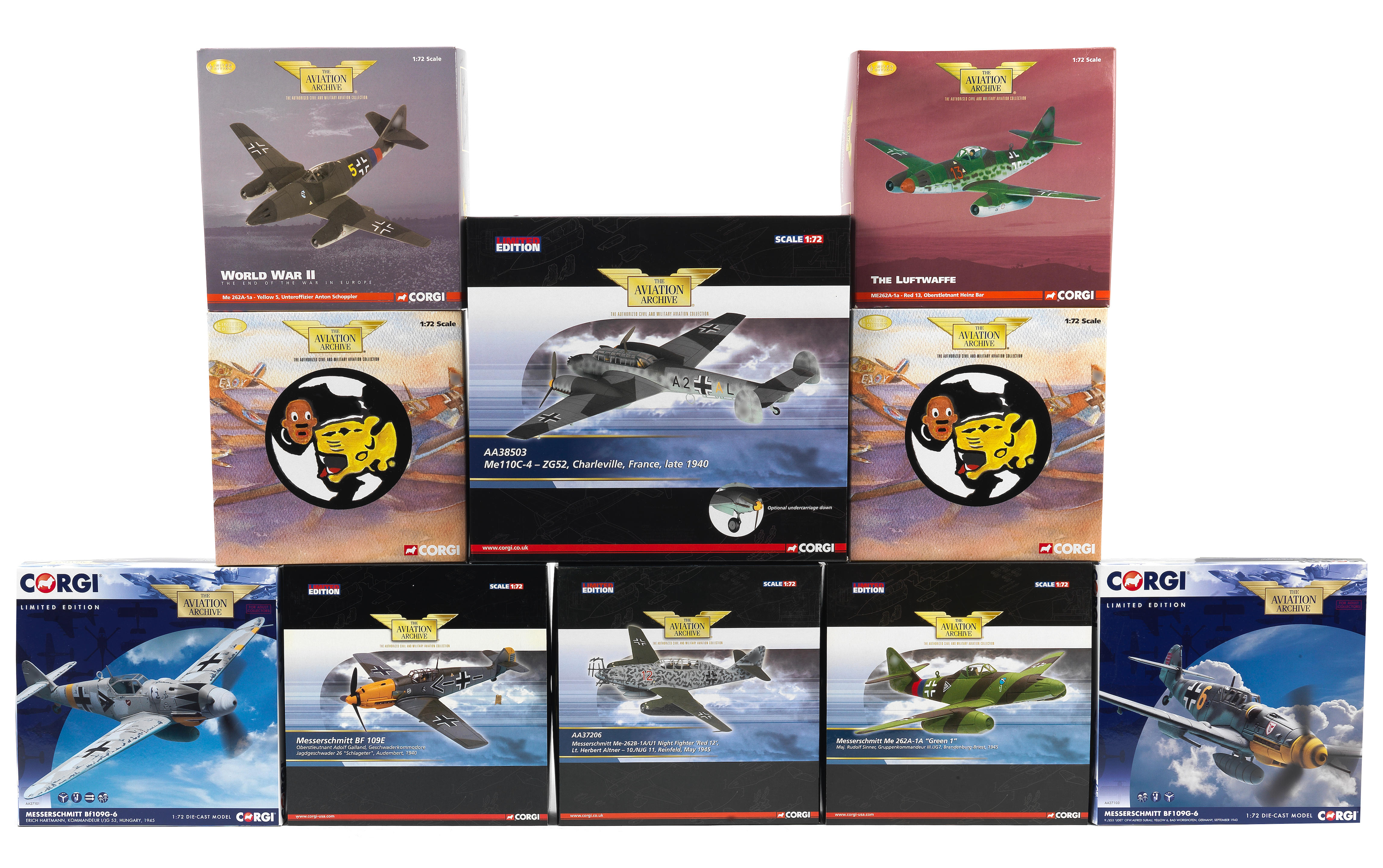 Appraisal: TEN BOXED SCALE LIMITED EDITION DIE-CAST MODELS OF WWII MESSERSCHMITT