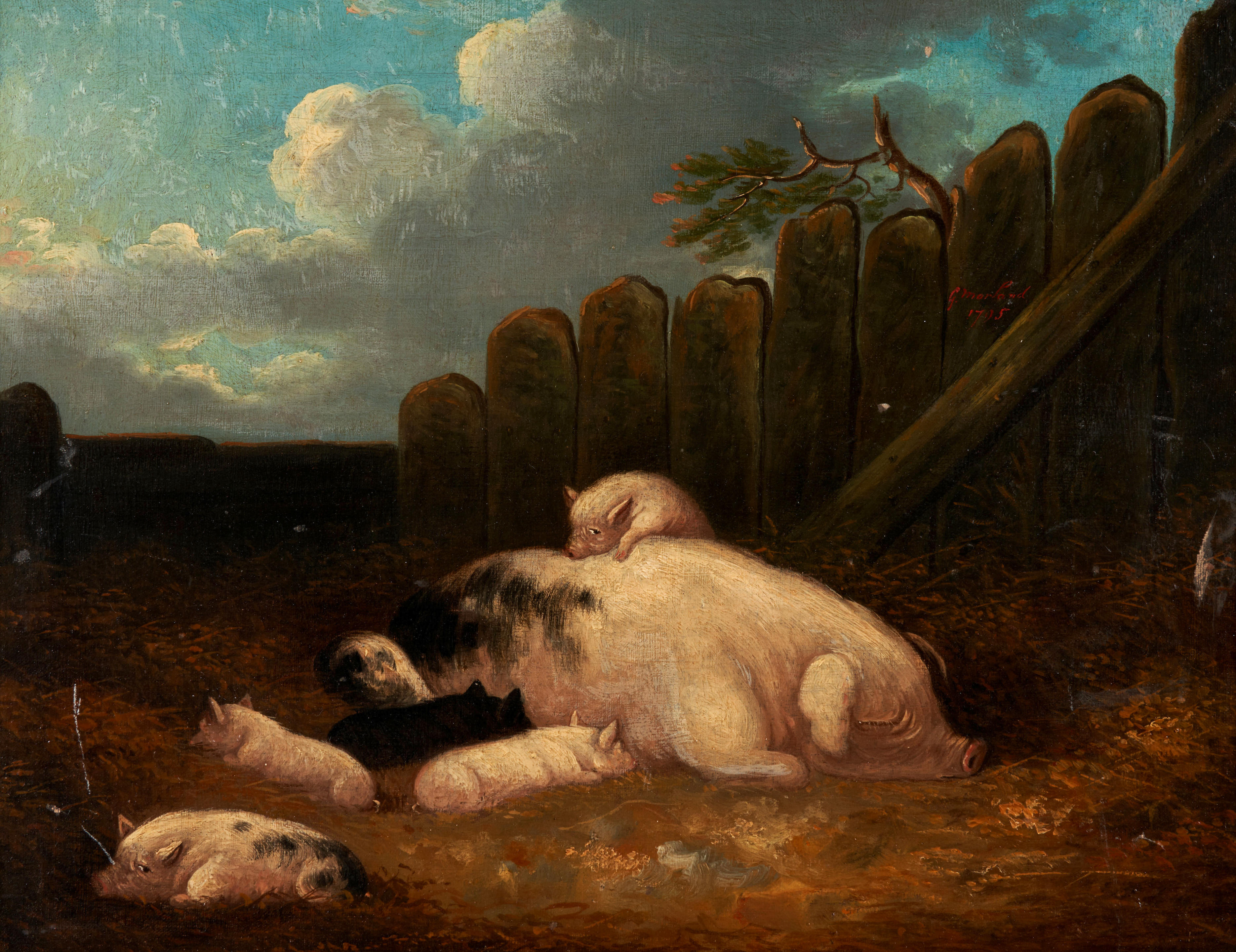 Appraisal: ATTRIBUTED TO GEORGE MORELAND BRITISH - A Family of Pigs