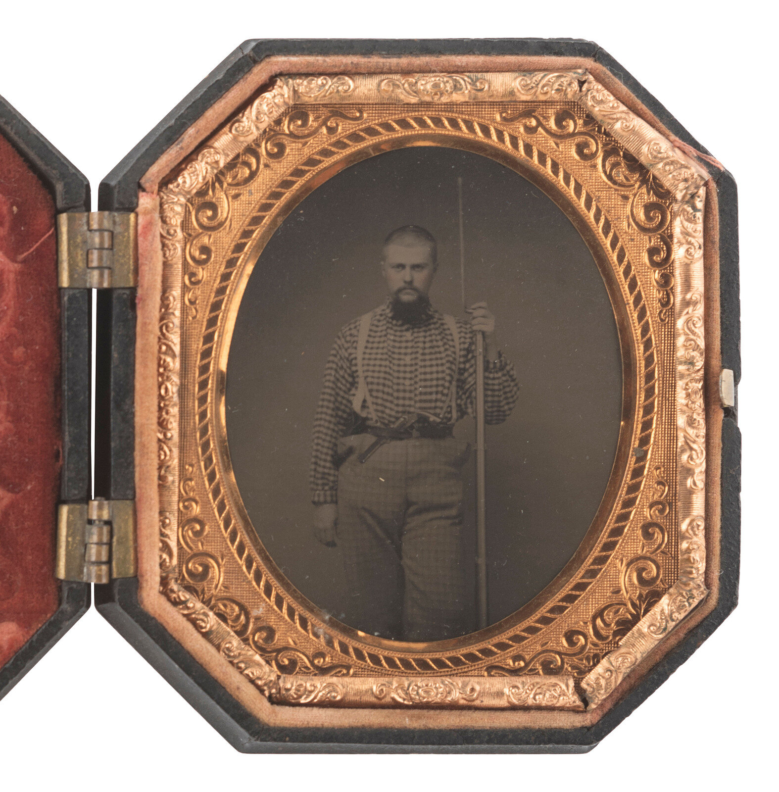 Appraisal: CIVIL WAR Sixth plate tintype of a doubly armed soldier