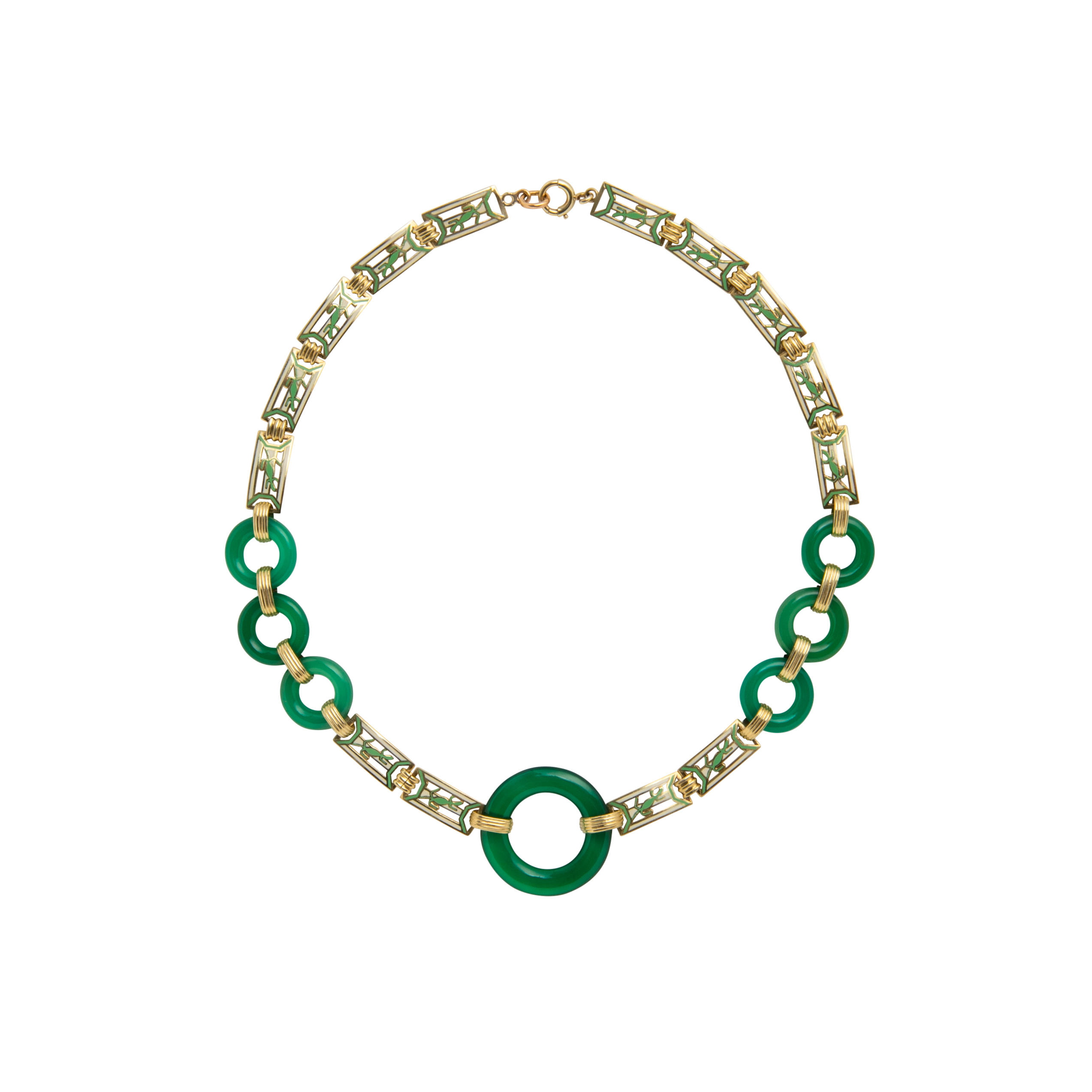 Appraisal: WORDLEY ALLSOPP BLISS A K GOLD ENAMEL AND GREEN CHALCEDONY