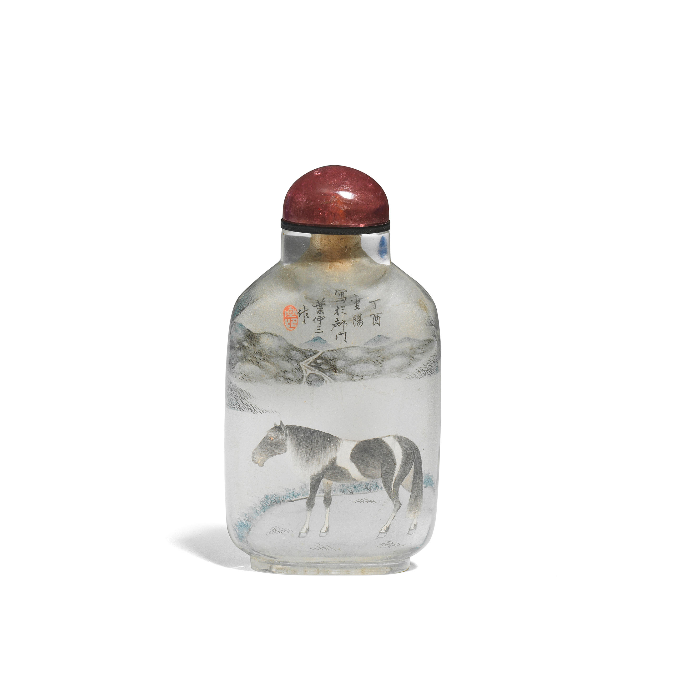 Appraisal: AN INSIDE-PAINTED ROCK-CRYSTAL 'HORSE' SNUFF BOTTLE Ye Zhongsan - cyclically