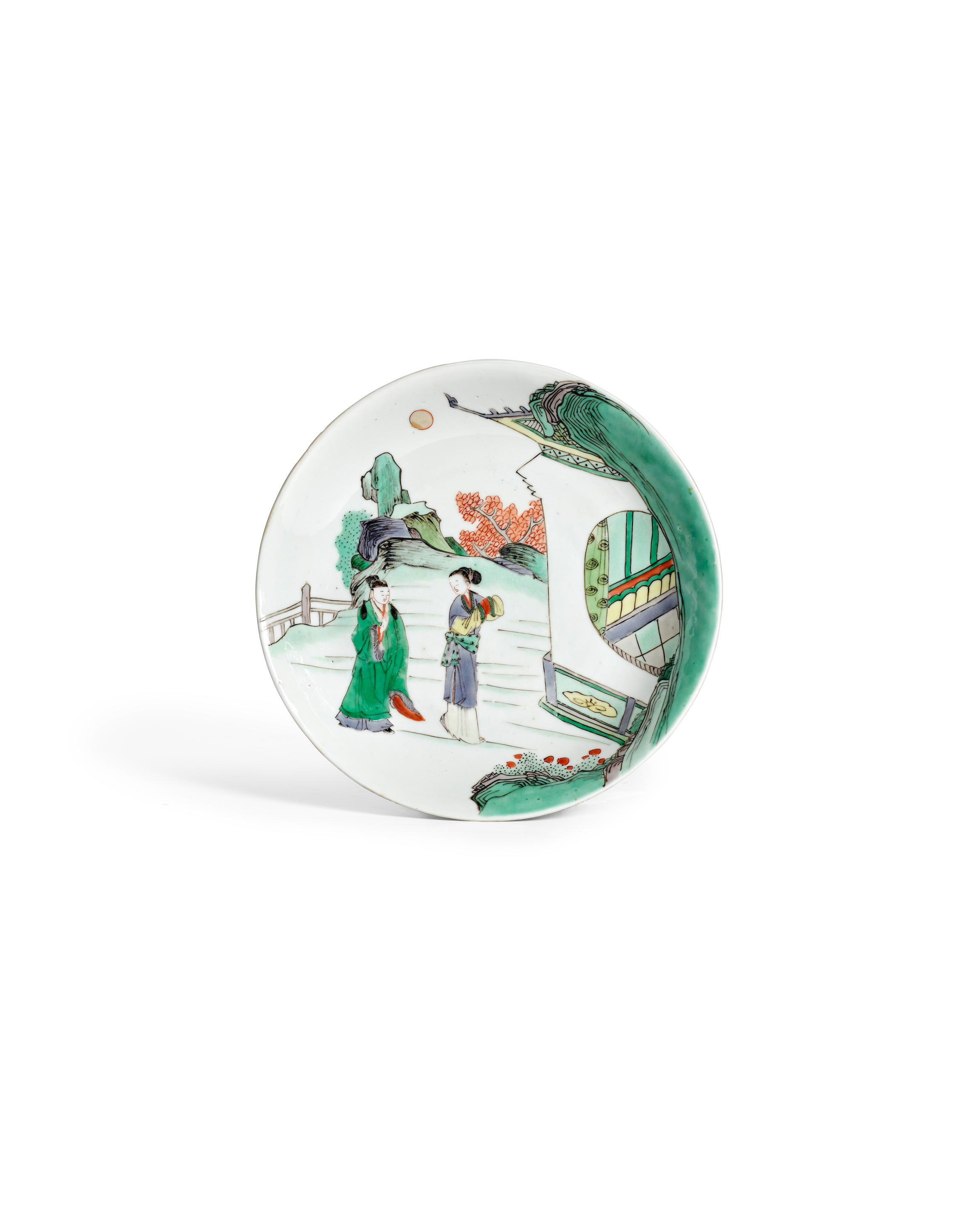 Appraisal: A FINE FAMILLE VERTE SAUCER DISH WITH A COURTING COUPLE