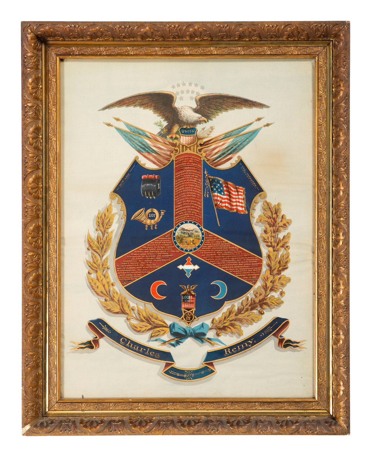 Appraisal: CIVIL WAR Painted escutcheon identified to Private Charles Remy th