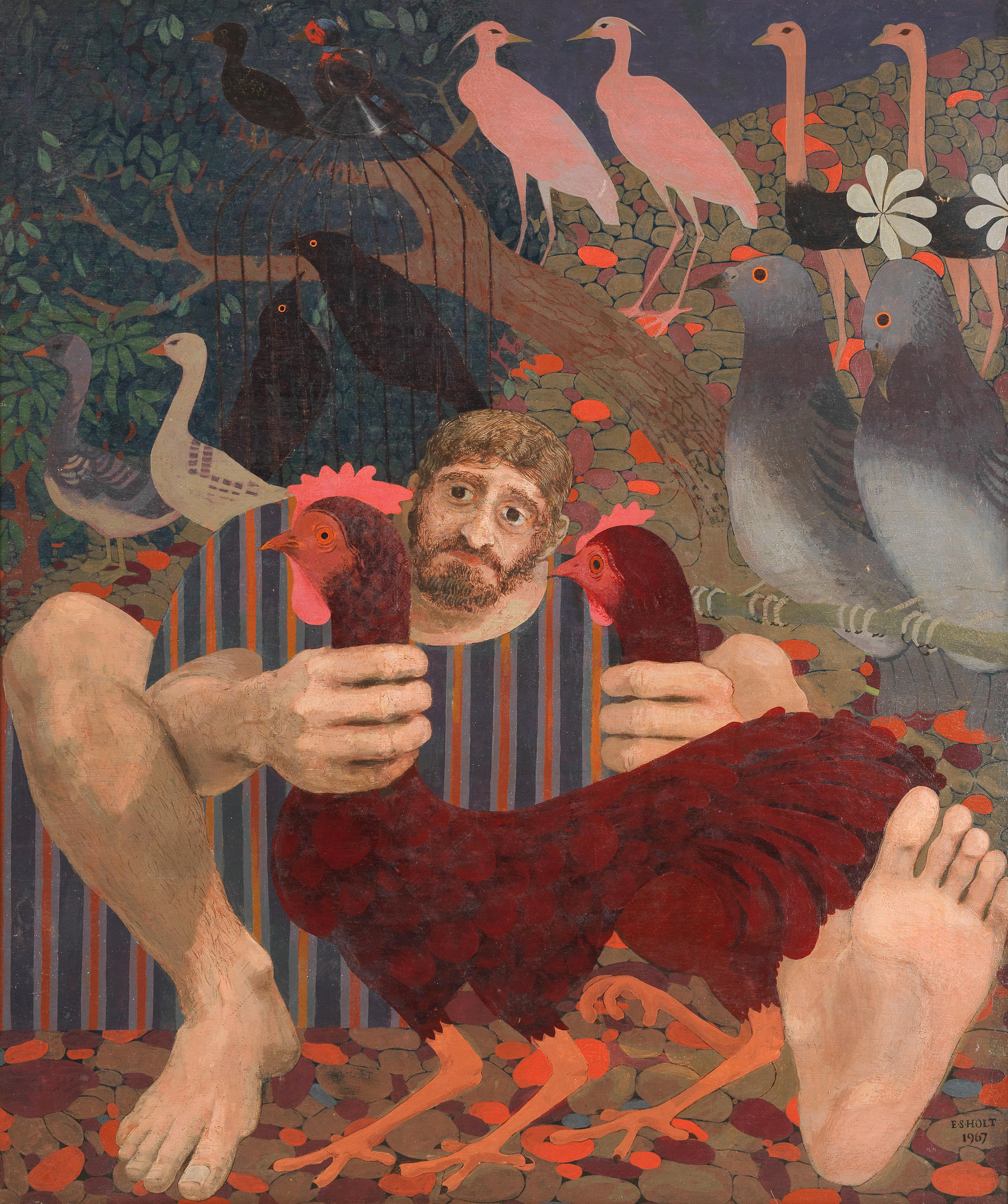 Appraisal: ERIC HOLT BRITISH - Man with Chickens signed and dated