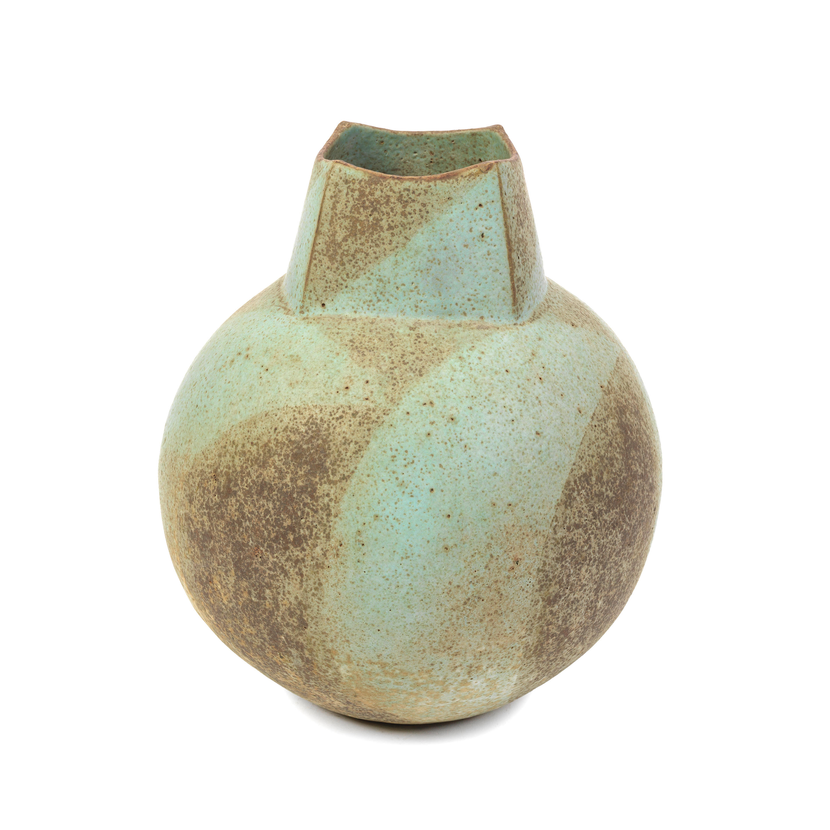 Appraisal: JOHN WARD Spherical vessel circa Stoneware globular body with extended