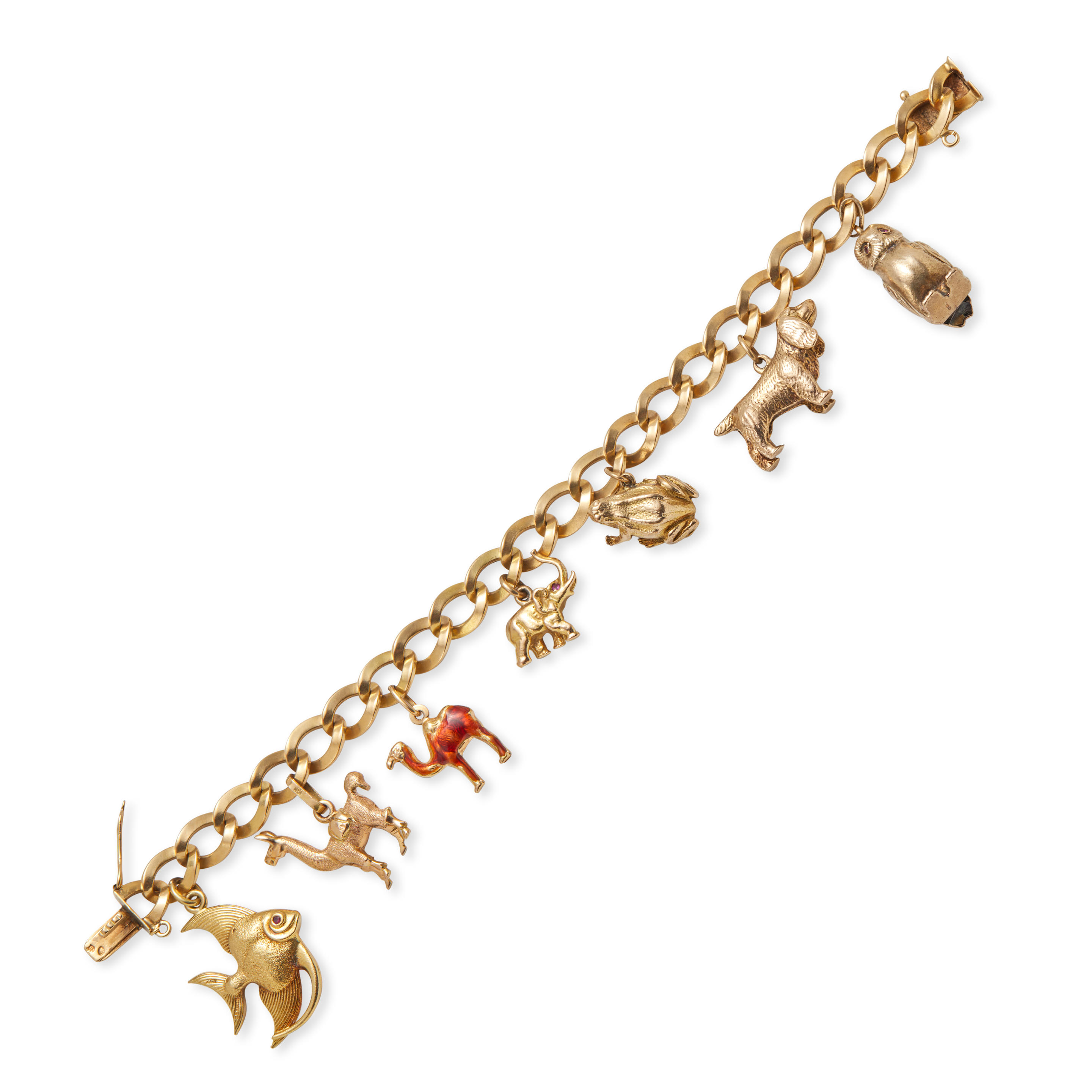 Appraisal: A GOLD CHARM BRACELET Suspending animal charms weight dwt length