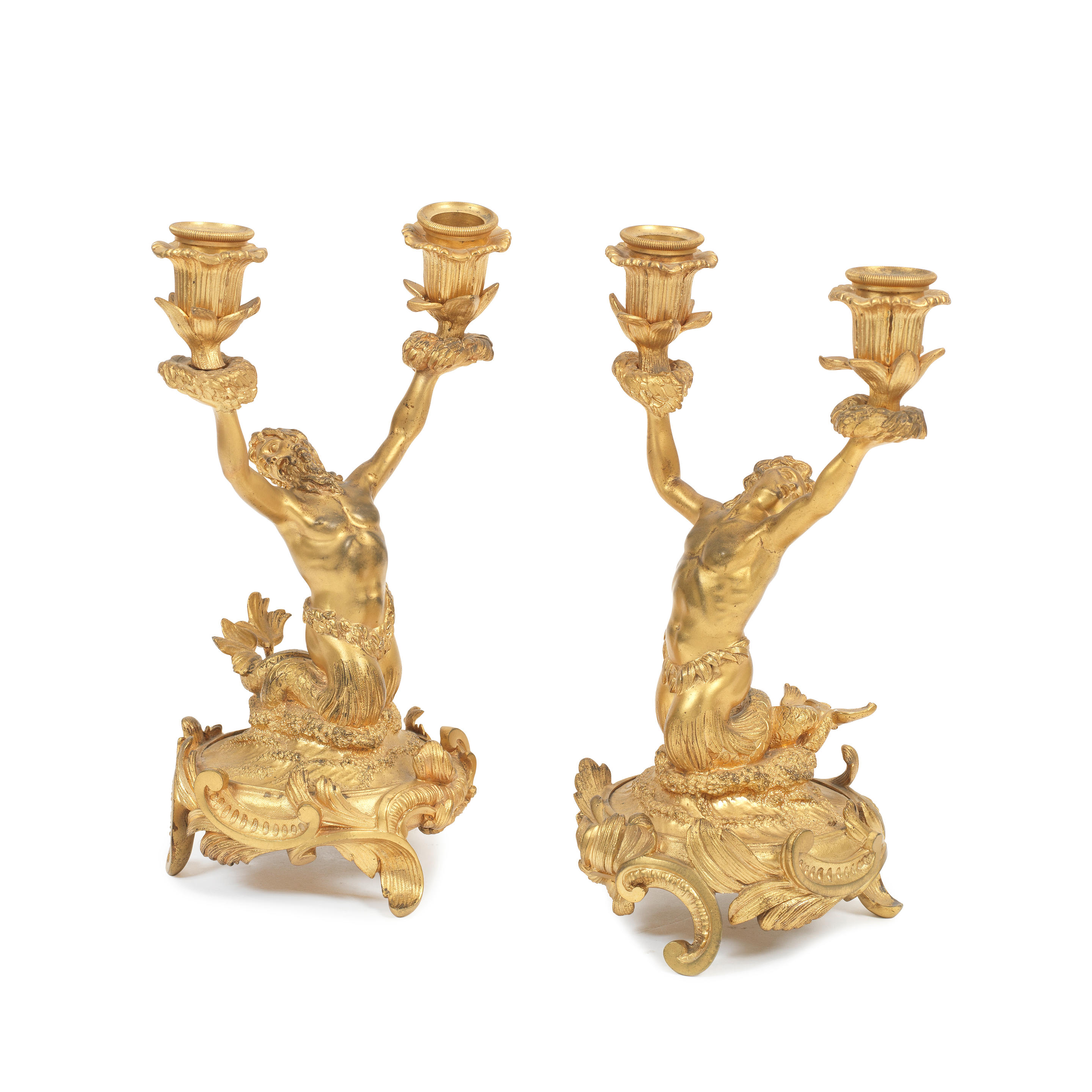 Appraisal: A PAIR OF MID TH CENTURY FRENCH GILT BRONZE TWIN-LIGHT