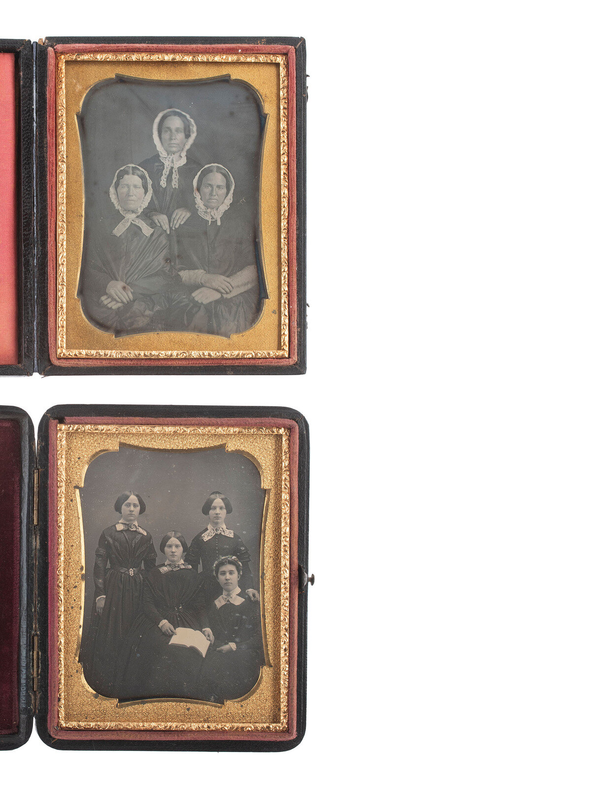 Appraisal: EARLY PHOTOGRAPHY quarter plate daguerreotypes featuring groups of or more