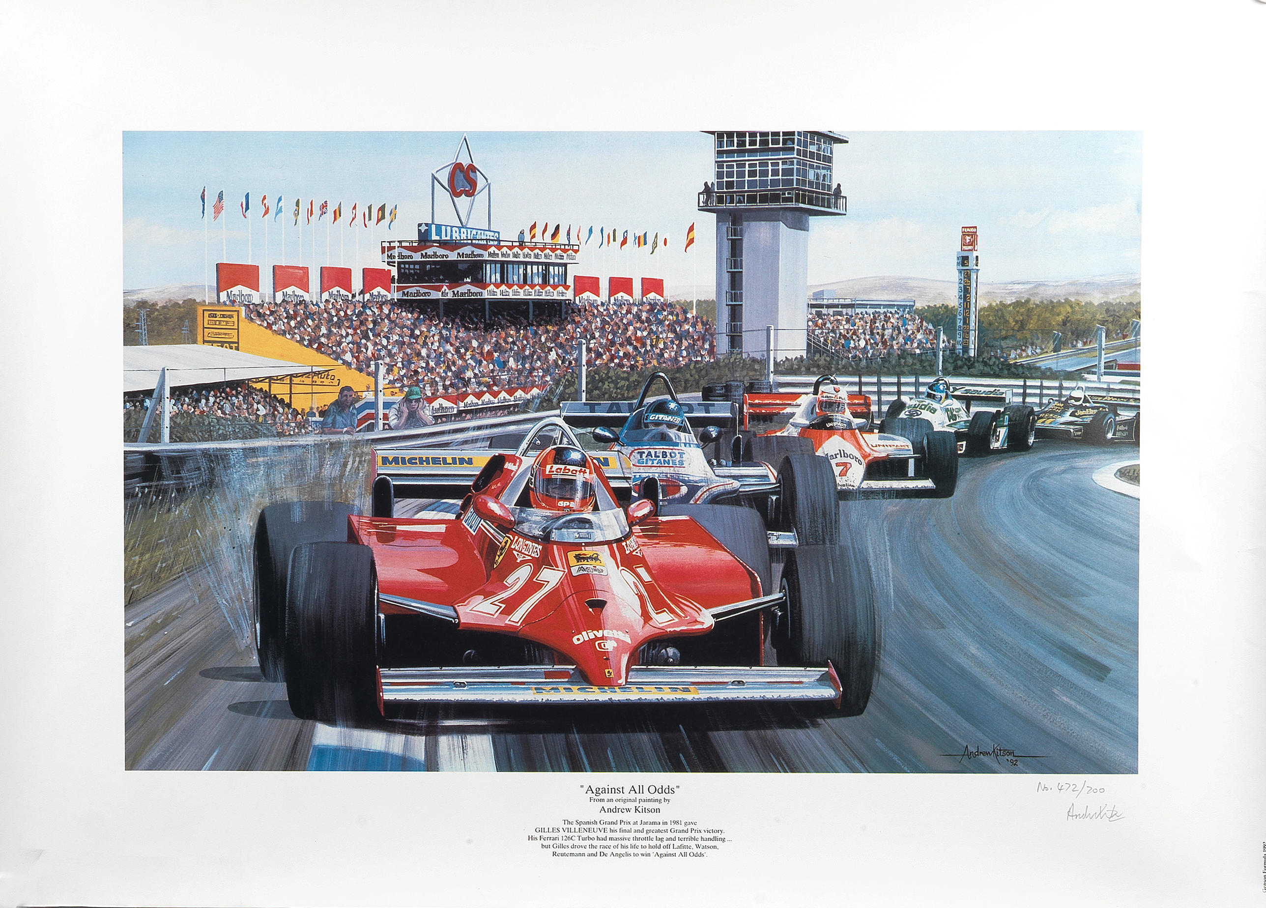 Appraisal: THREE LIMITED EDITION MOTORSPORT PRINTS AFTER ANDREW KITSON each full