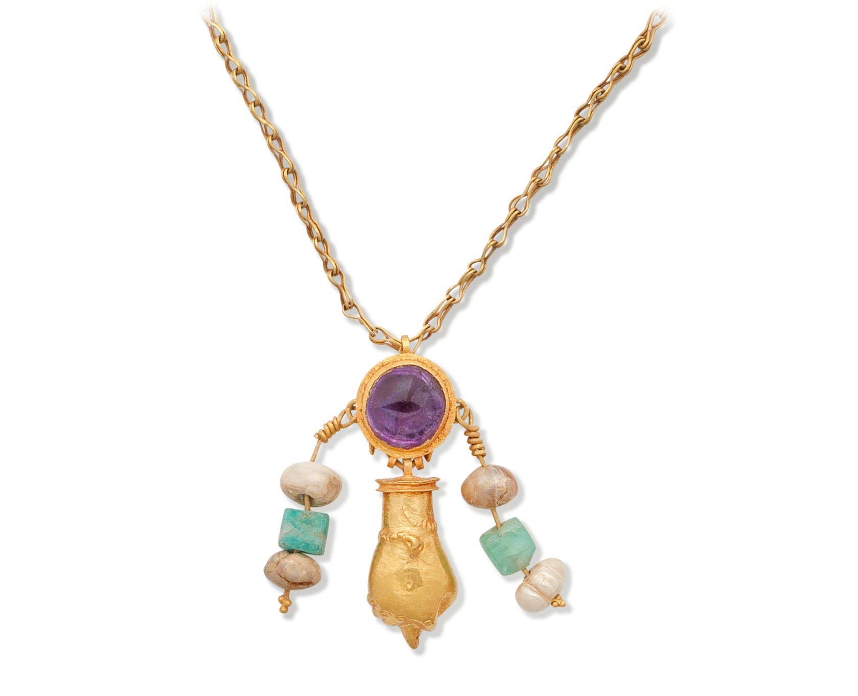 Appraisal: A ROMAN GOLD AMETHYST PEARL AND EMERALD PENDANT A Roman