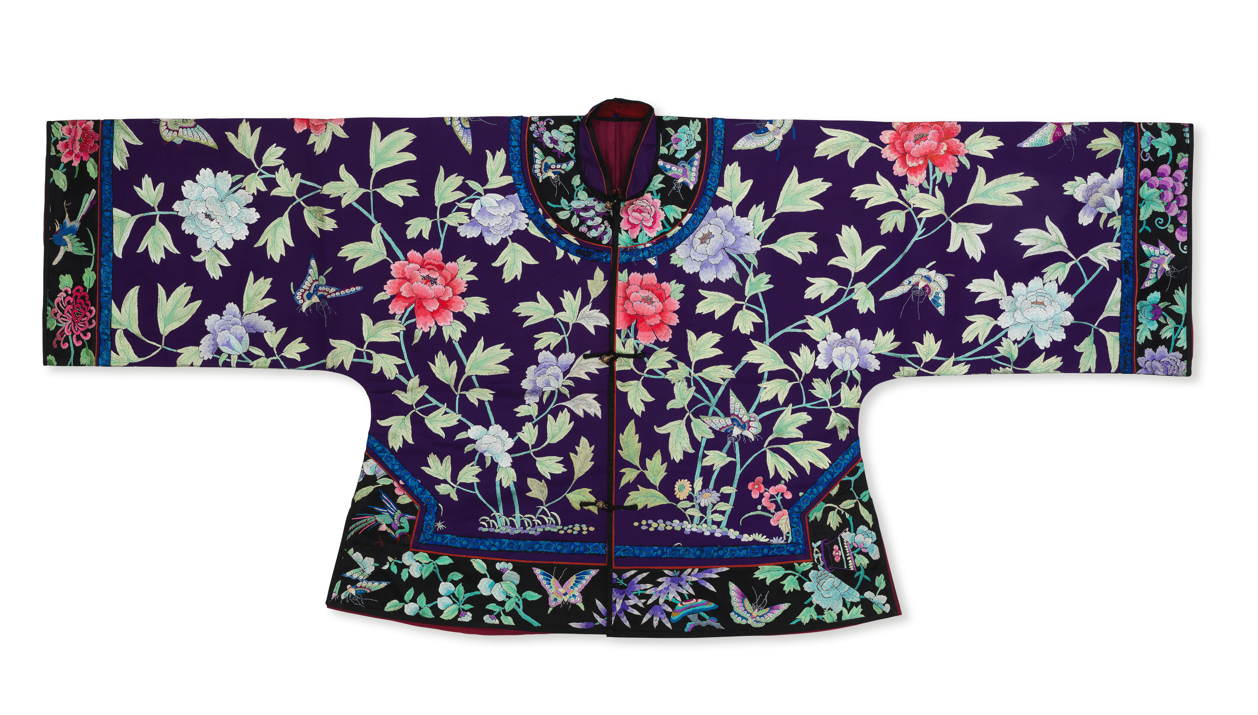 Appraisal: A RARE DEEP-PURPLE-GROUND EMBROIDERED SILK WOMAN'S JACKET Late Qing Dynasty