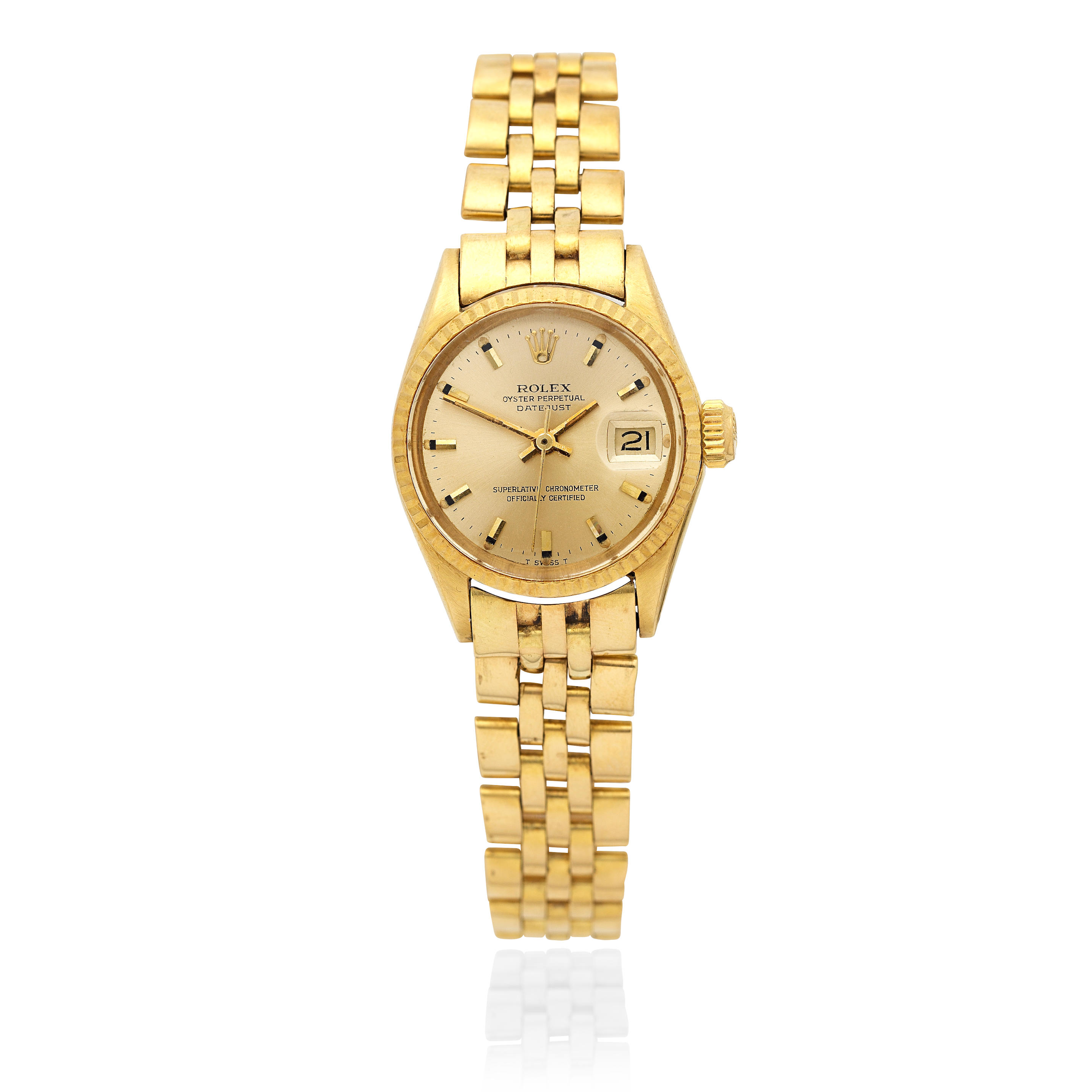 Appraisal: ROLEX A LADY'S K GOLD AUTOMATIC CALENDAR BRACELET WATCH Model