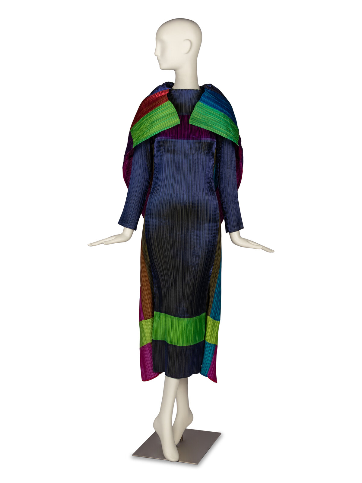 Appraisal: Issey Miyake Pleated Gown Multicolored pleated gown with exaggerated draping