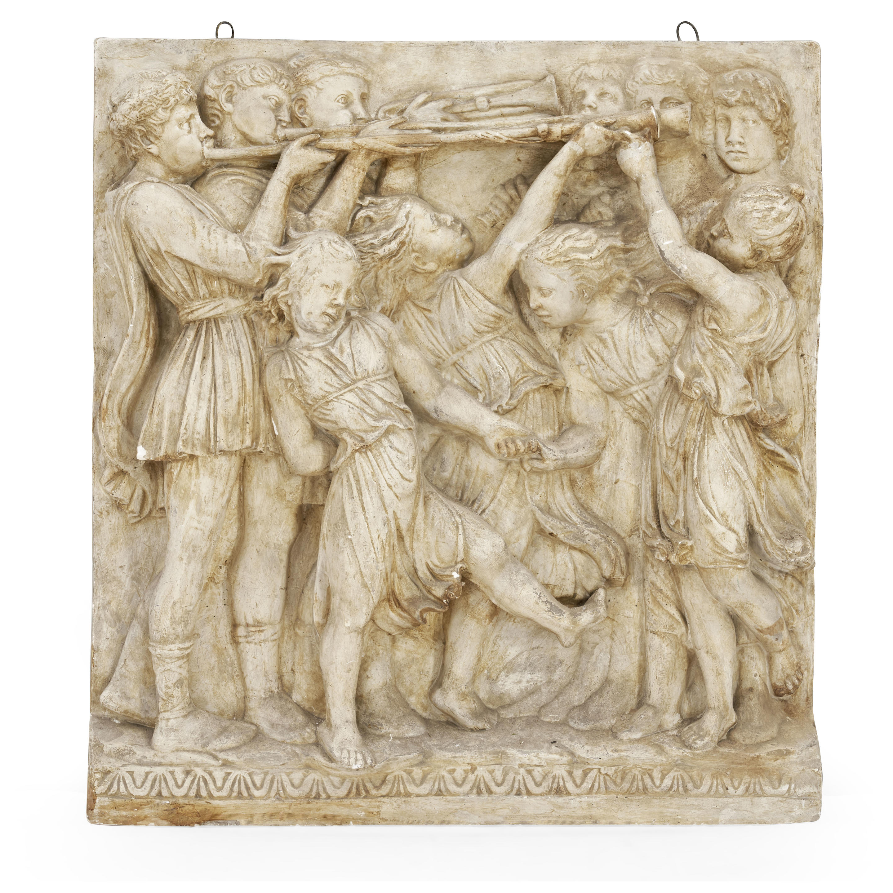 Appraisal: CAPRONI PLASTER RELIEF AFTER LUCA DELLA ROBBIA Trumpeters with Dancing