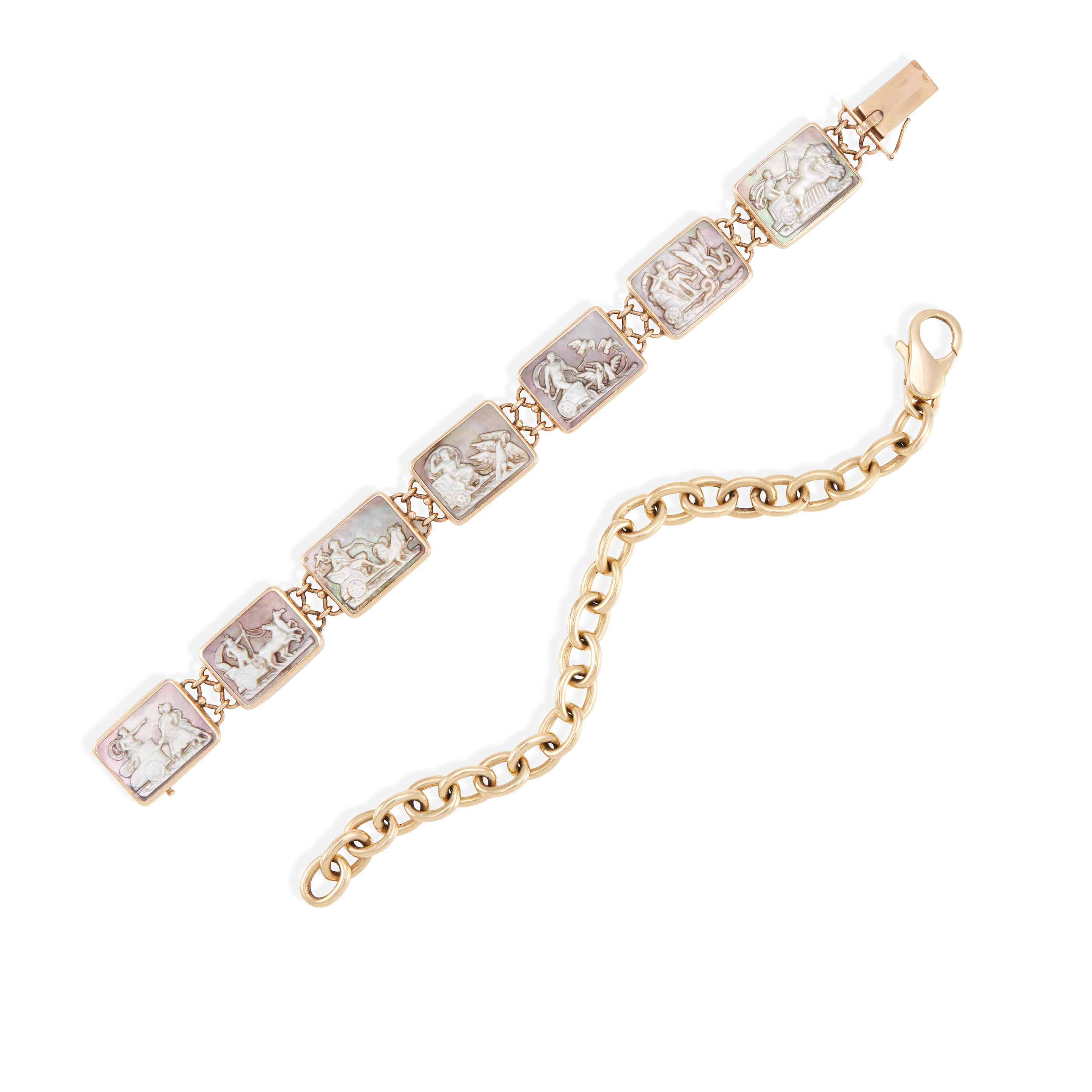 Appraisal: TWO GOLD AND MOTHER-OF-PEARL BRACELETS Mother-of-pearl estimated gross weight grams